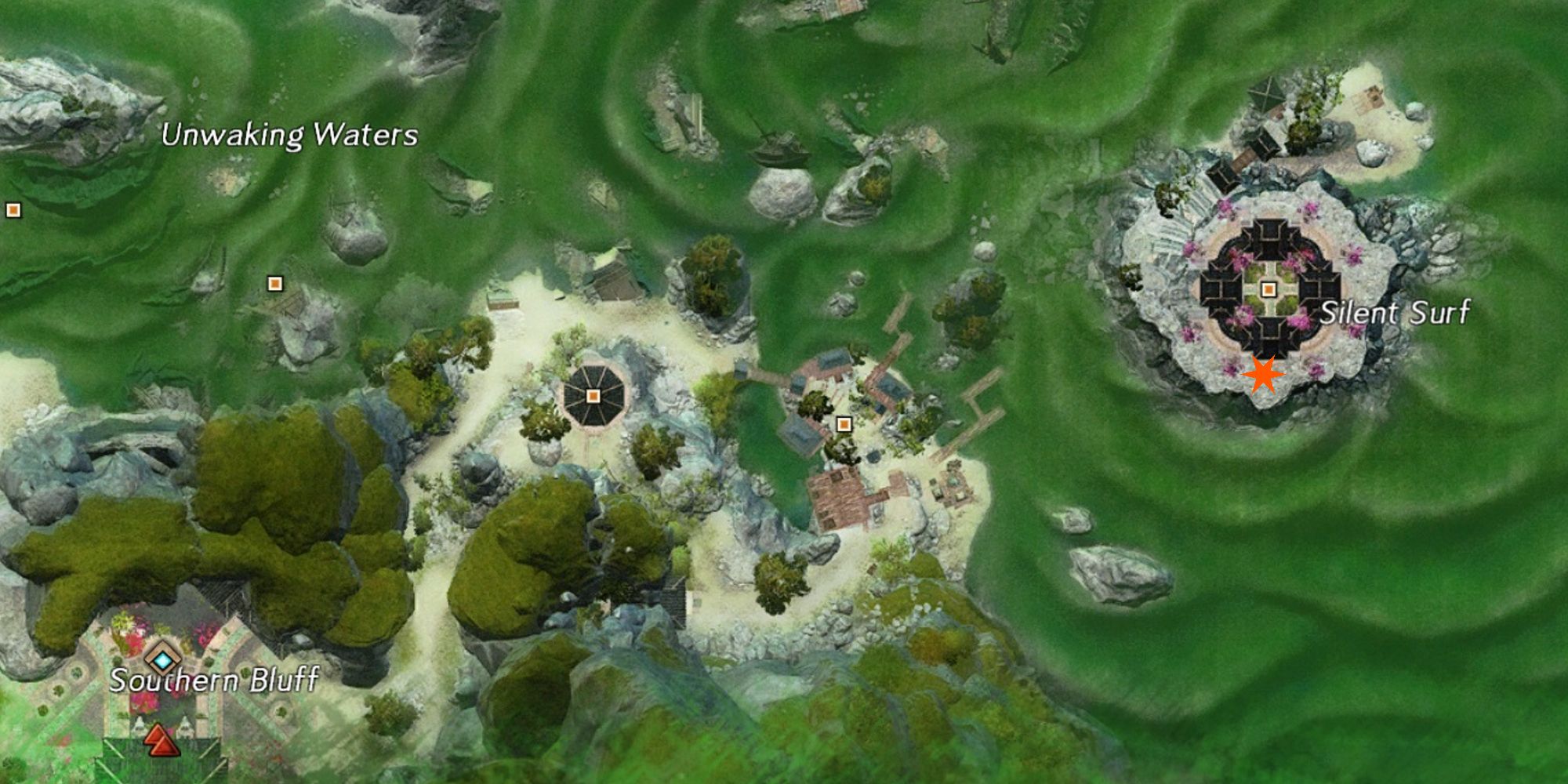dragons end map with silent surf marjory location highlighted