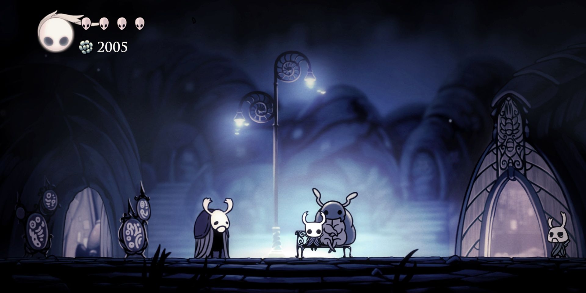 A screenshot showing a scene in Hollow Knight