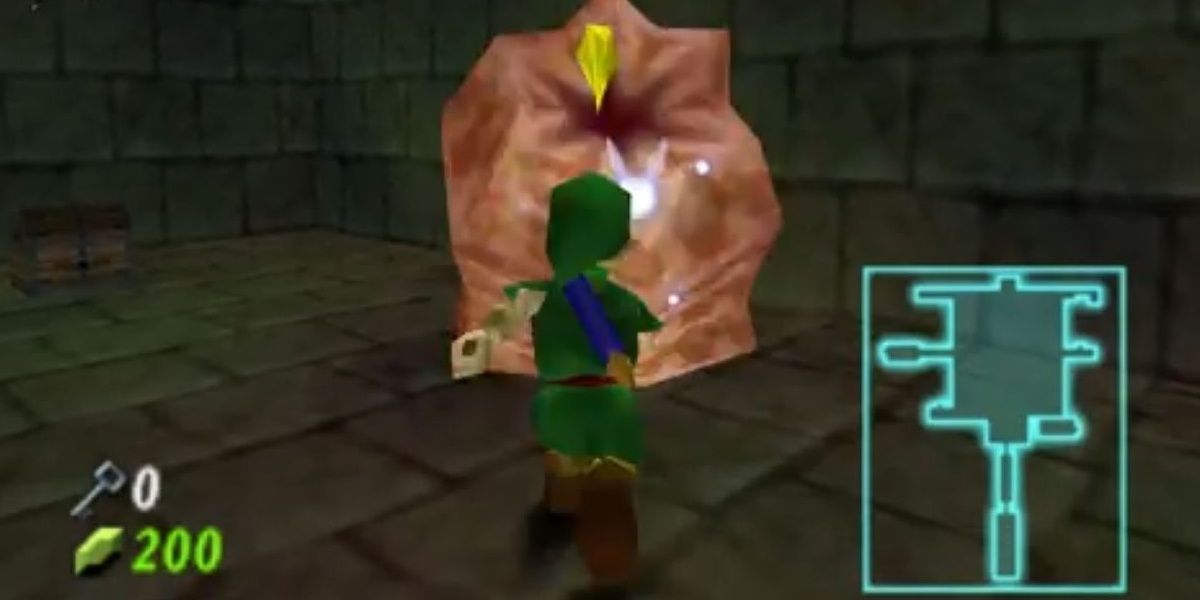 Link fighting a Like Like in The Legend of Zelda: Ocarina of Time