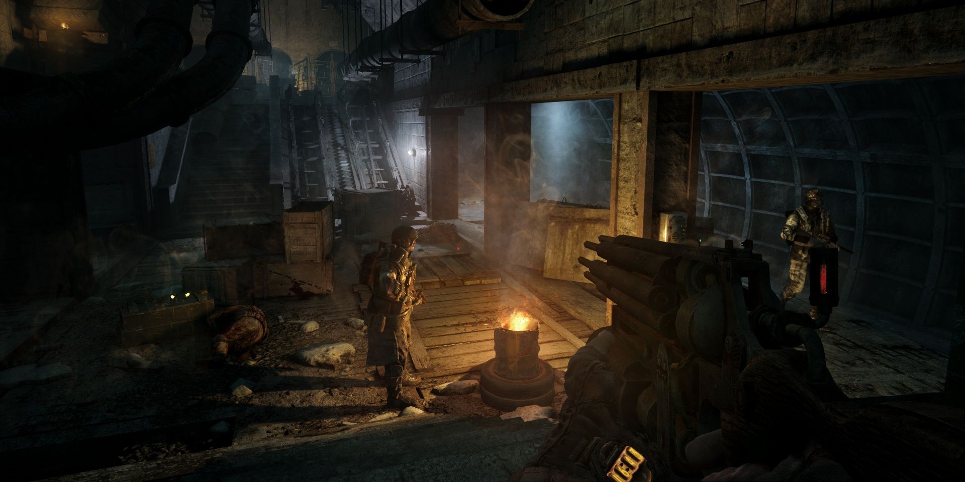A screenshot showing gameplay in Metro 2033