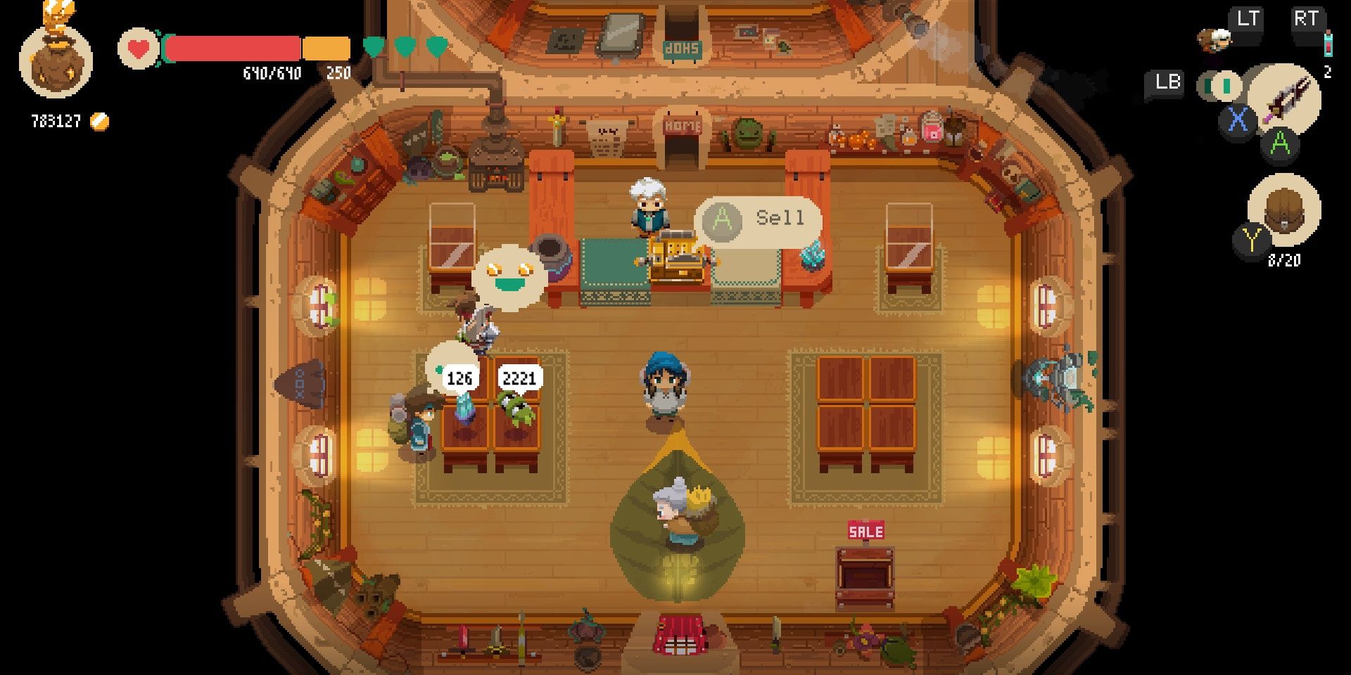 A screenshot showing the shop in Moonlighter