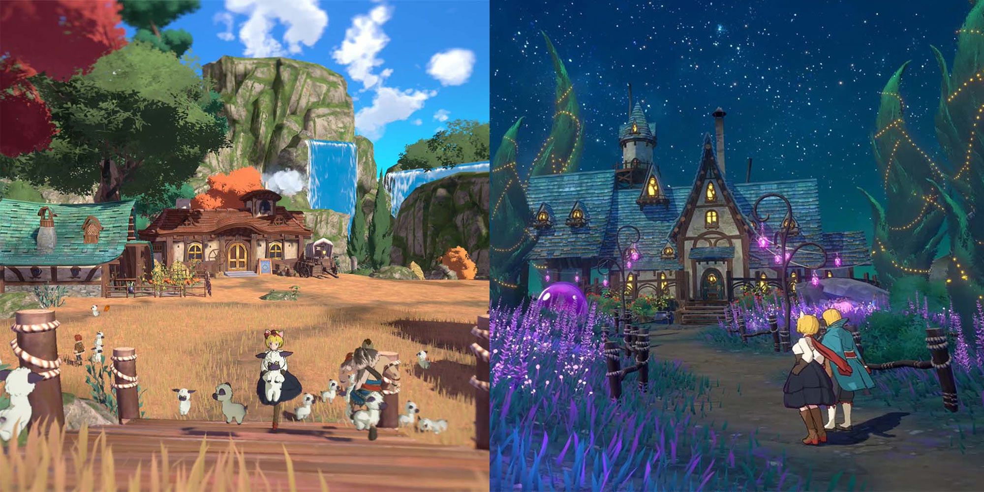 A collage showing scenes from Ni no Kuni: Cross Worlds