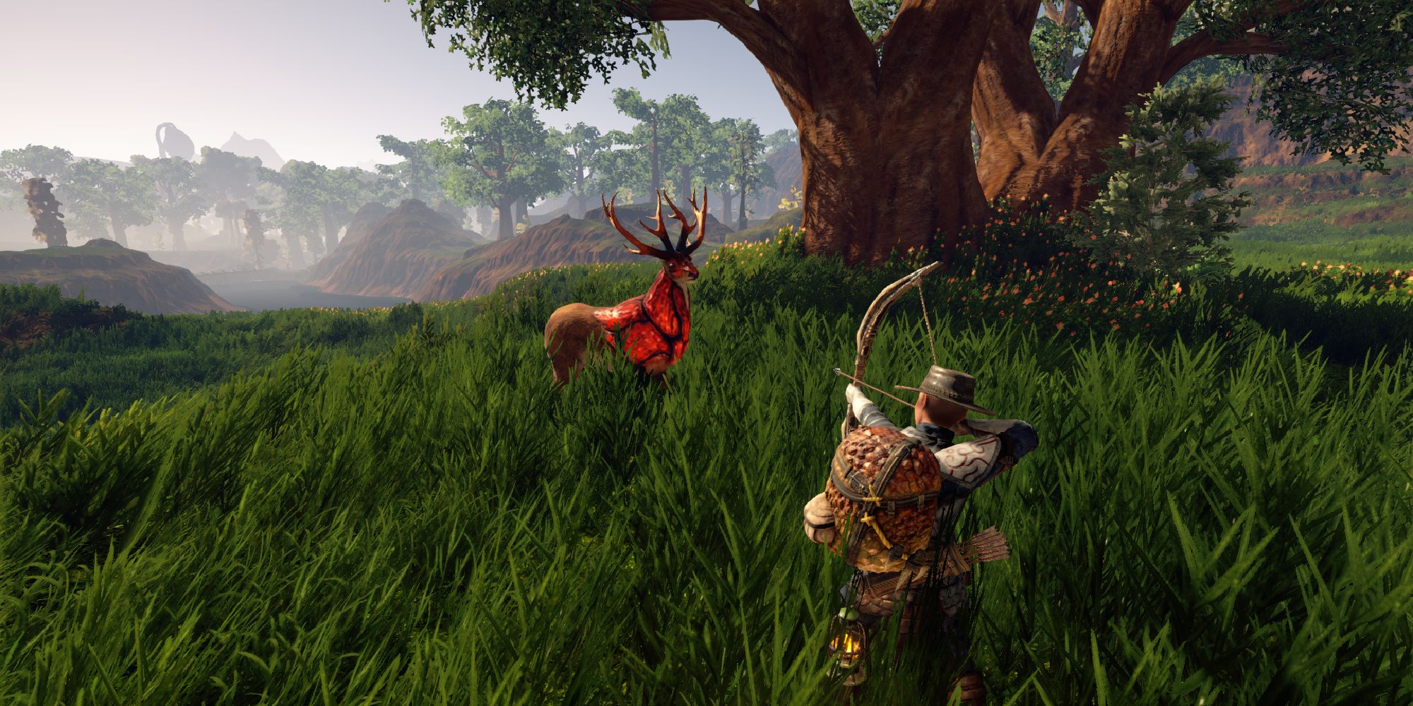 player hunting a deer in Outward