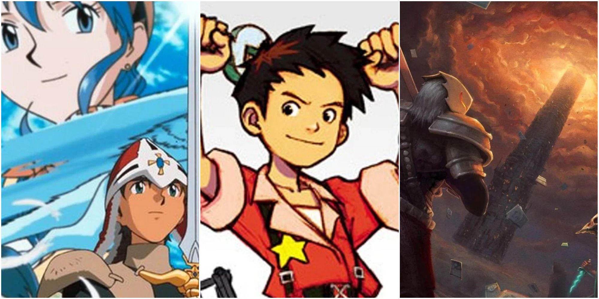 A collage of images from Lunar: Silver Star Story, Advance Wars, and Slay The Spire