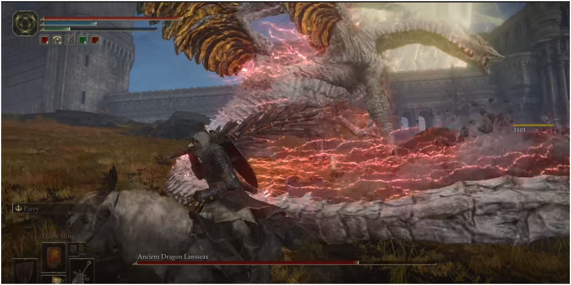 Elden Ring Ancient Dragon Lansseax's tail sweep attack