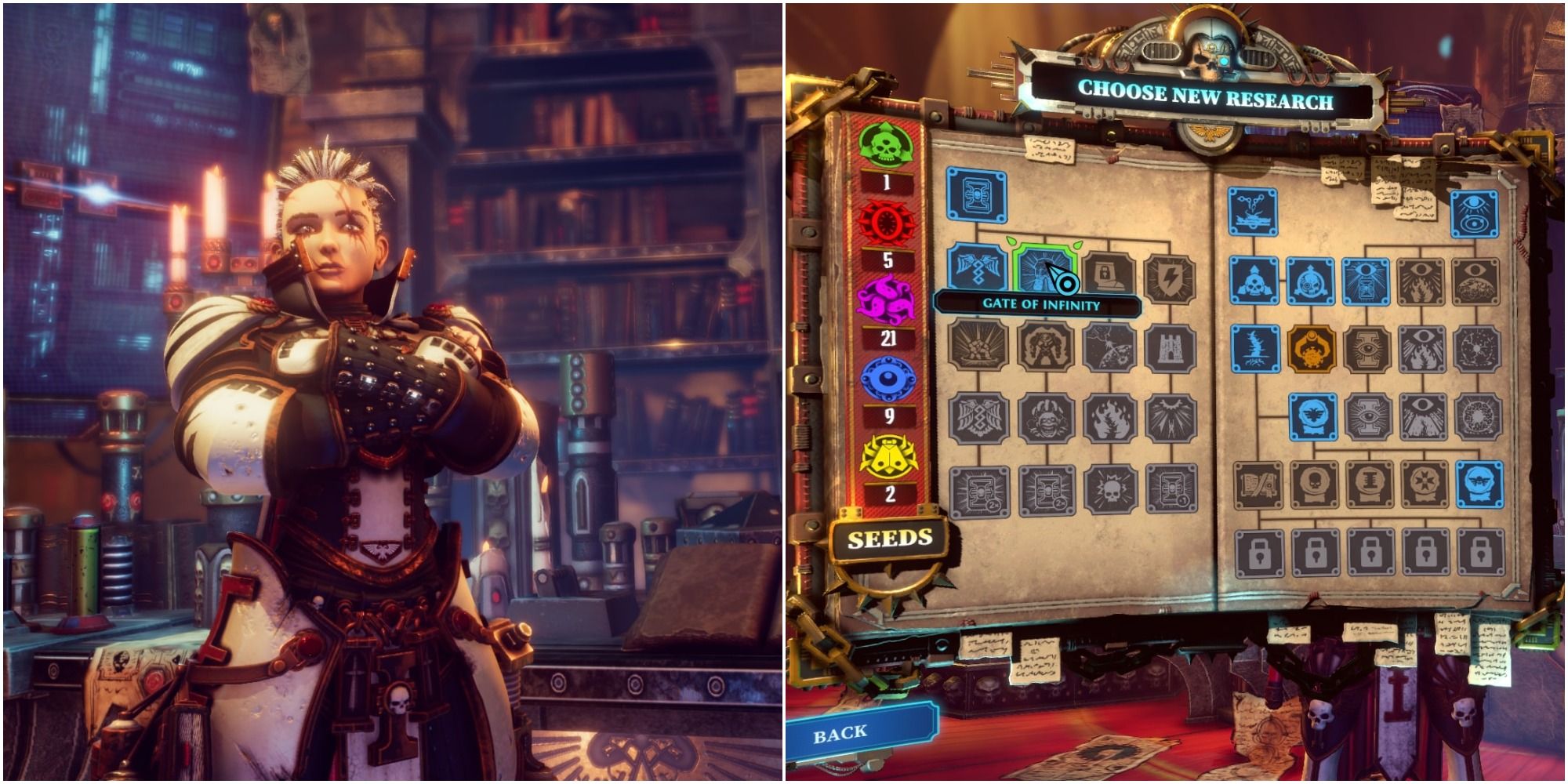 Chaos Gate collage of Inquisitor Vakir and the Research screen
