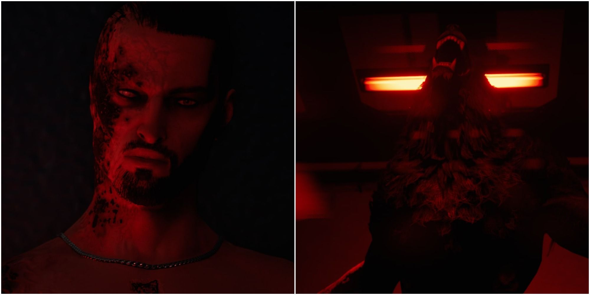 Vampire: The Masquerade - Swansong - collage of Galeb and a werewolf being shrouded in red light