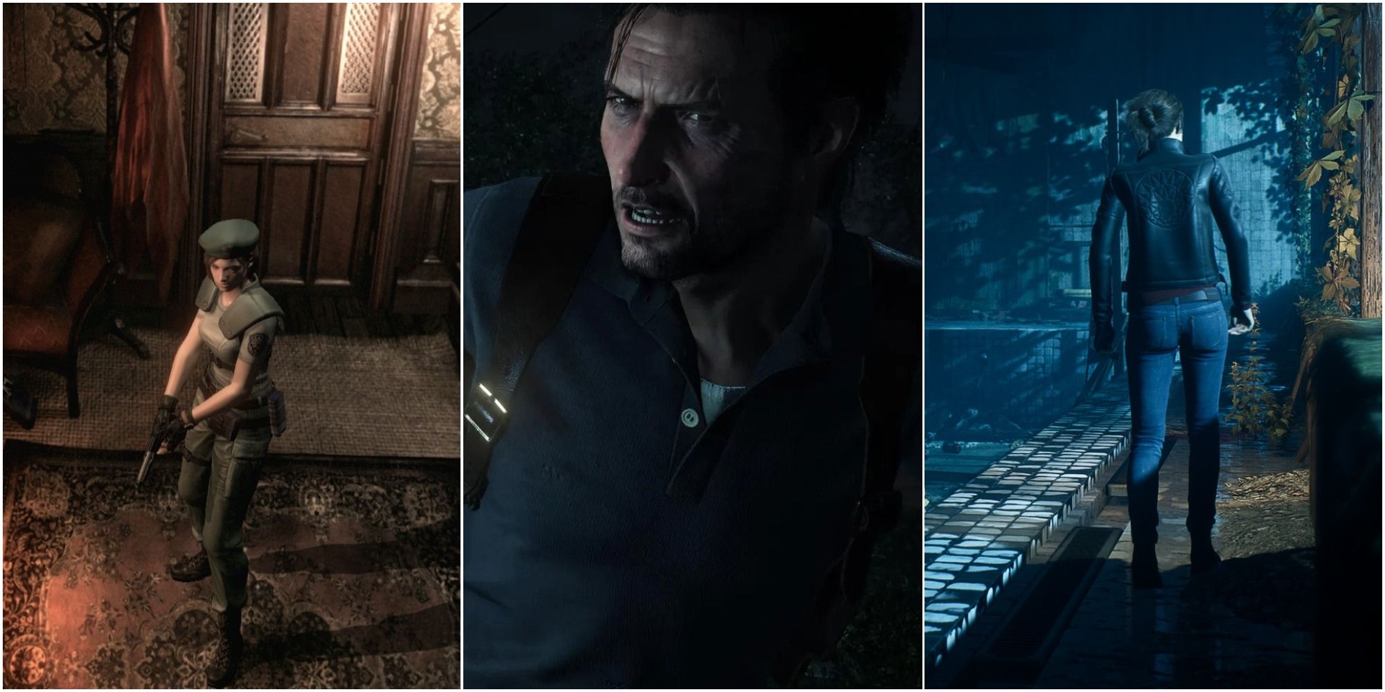 Split Image including Jill from Resident Evil, Sebastian from Evil Within 2, and Marianne from The Medium