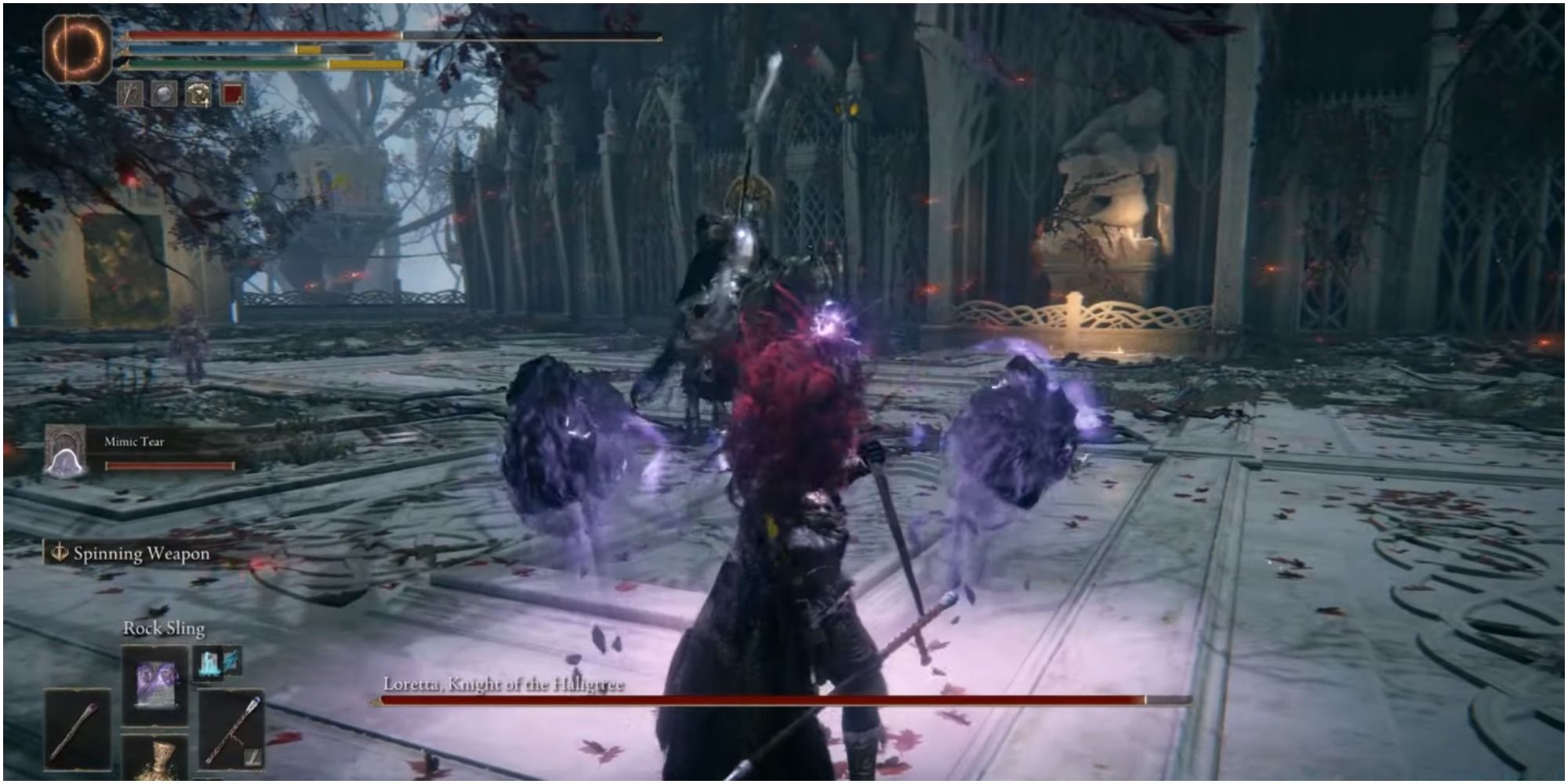 The player using Rock Sling on the boss.