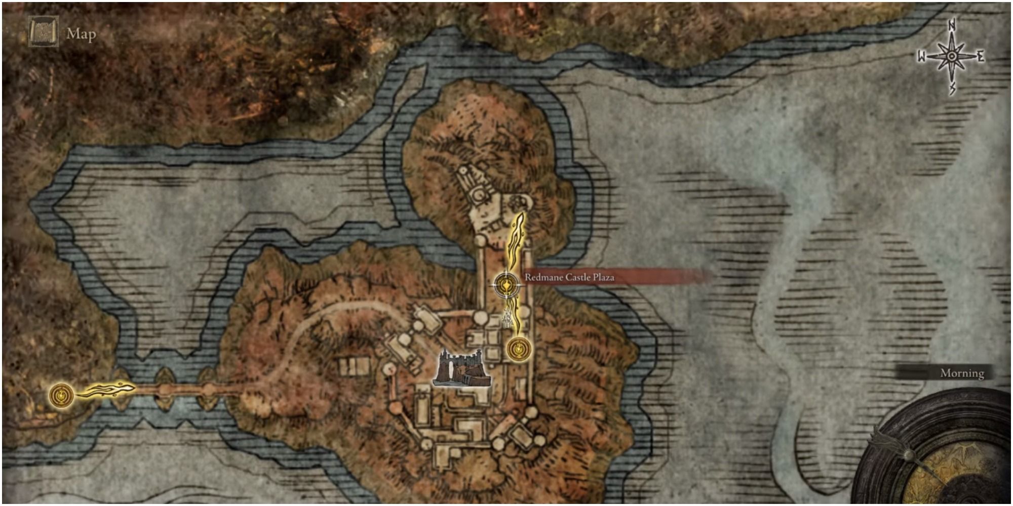 The map showing Redmane Castle.