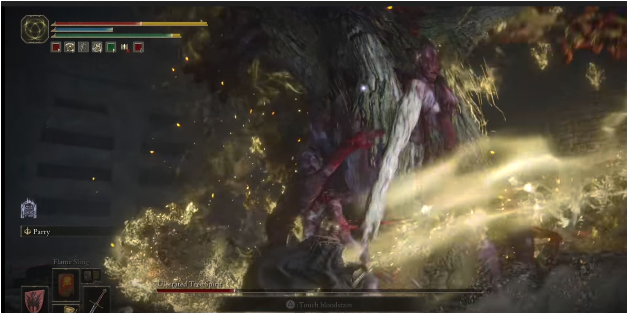 Elden Ring Ulcerated Tree Spirit's flaming hand sweep attack