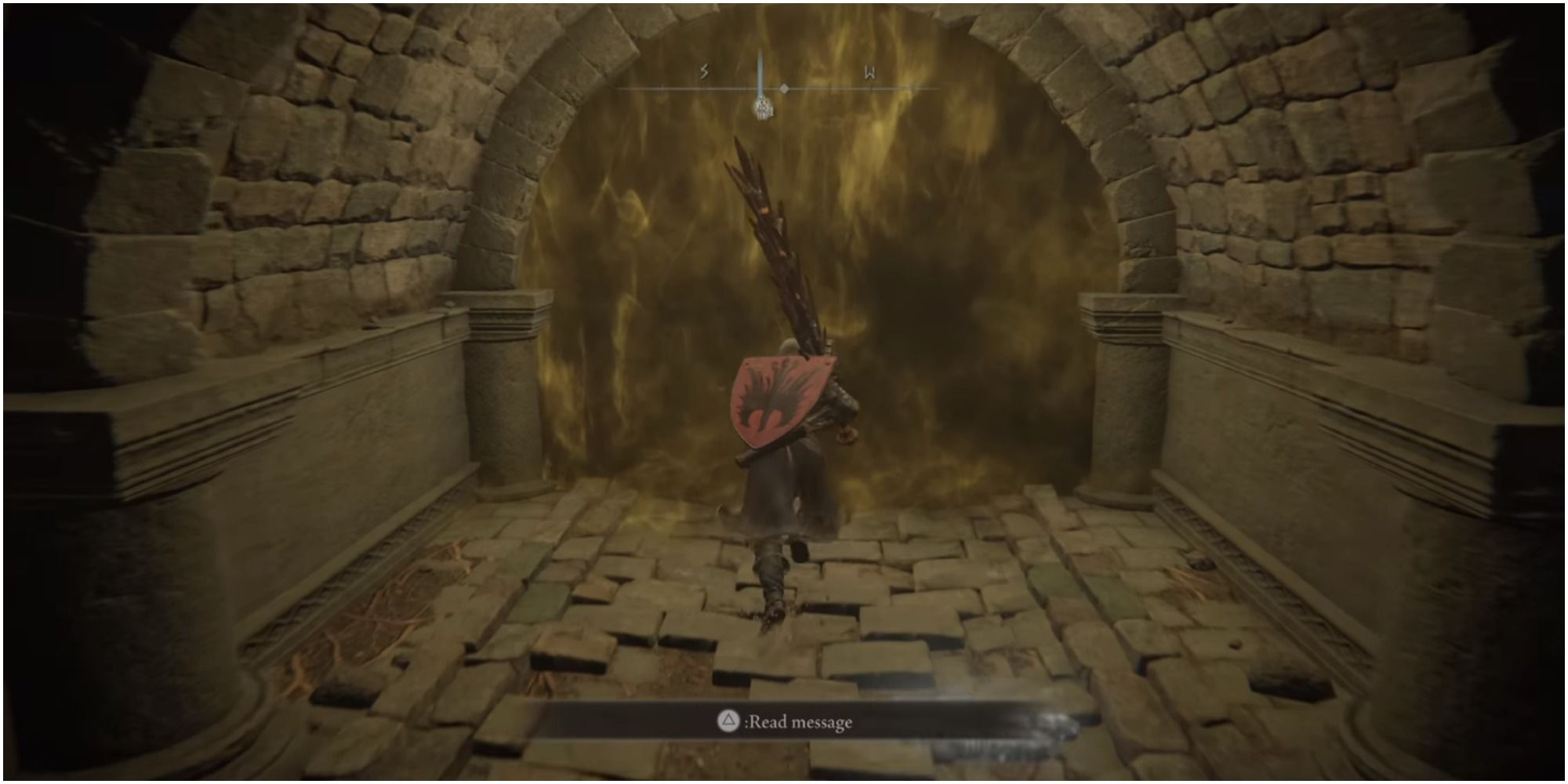 The player approaching the boss gate.