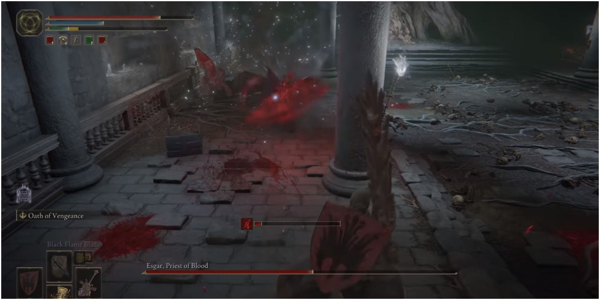 The boss shooting a Bloody Slash at the player.