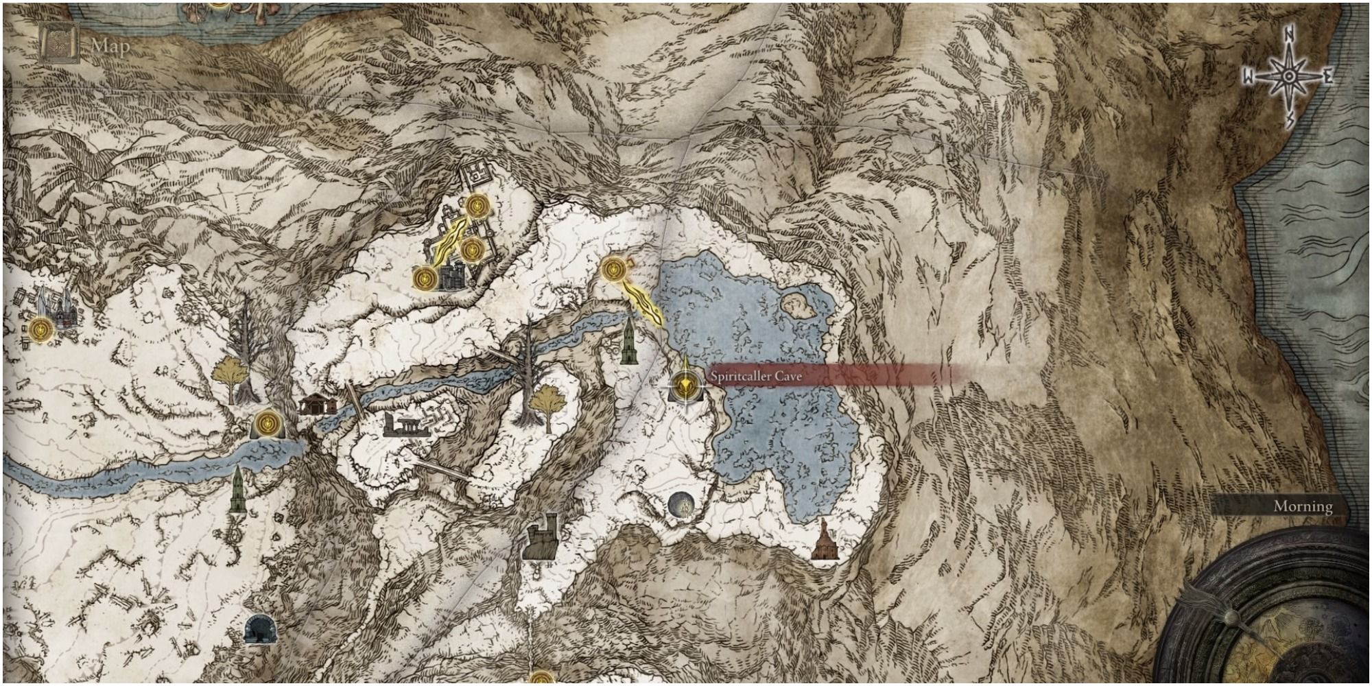The map showing the location of Spiritcaller Cave.