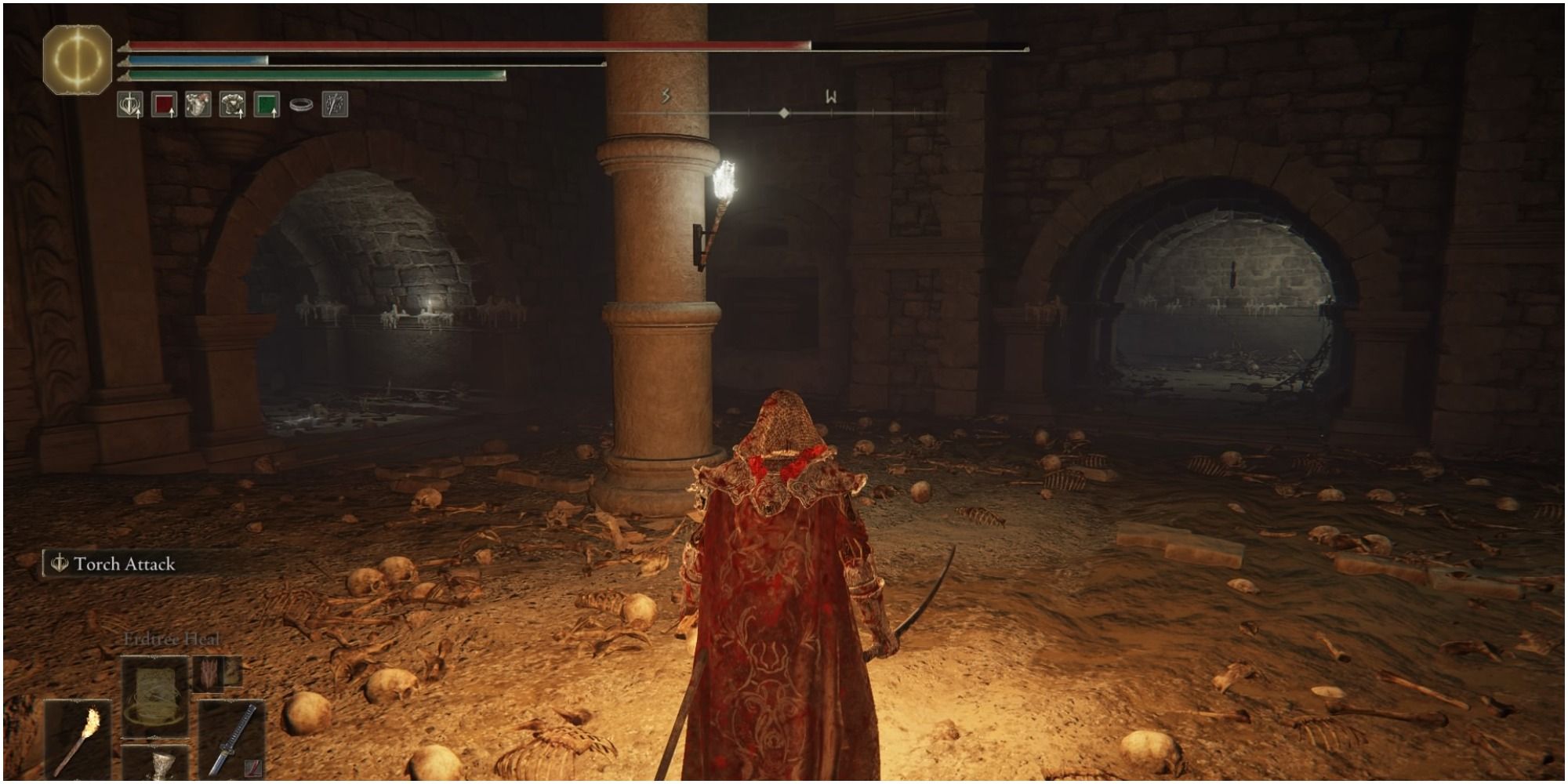 The player approaching two passageways.