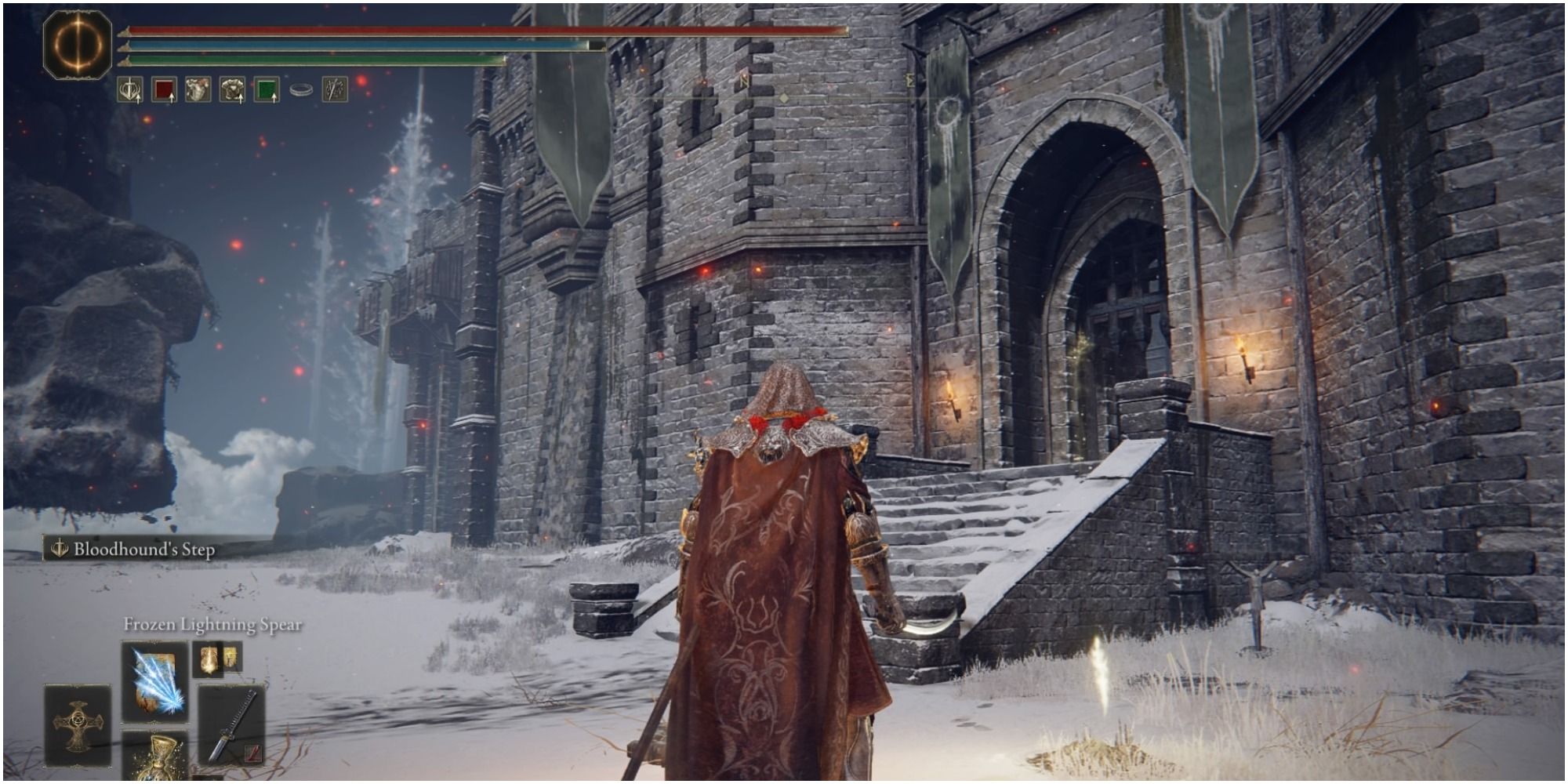 The player standing near the Site of Grace.