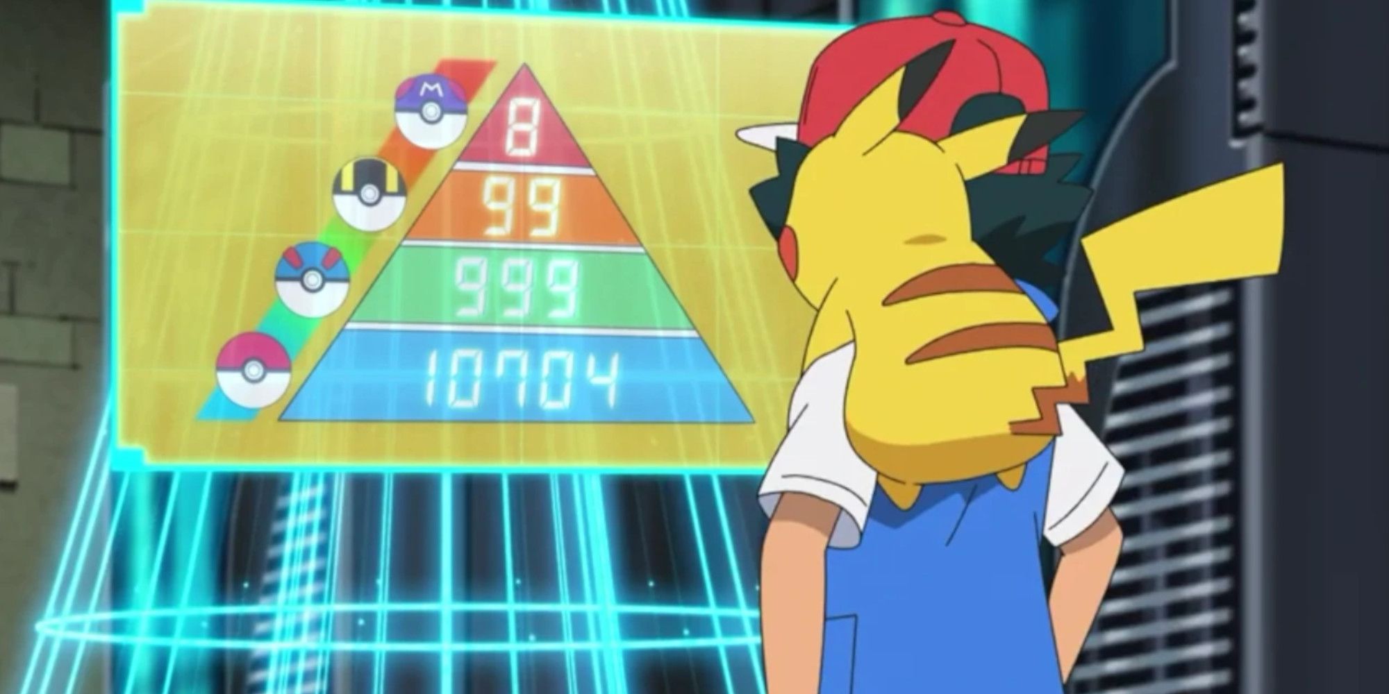 Ash looking at the Masters Rankings in the anime.
