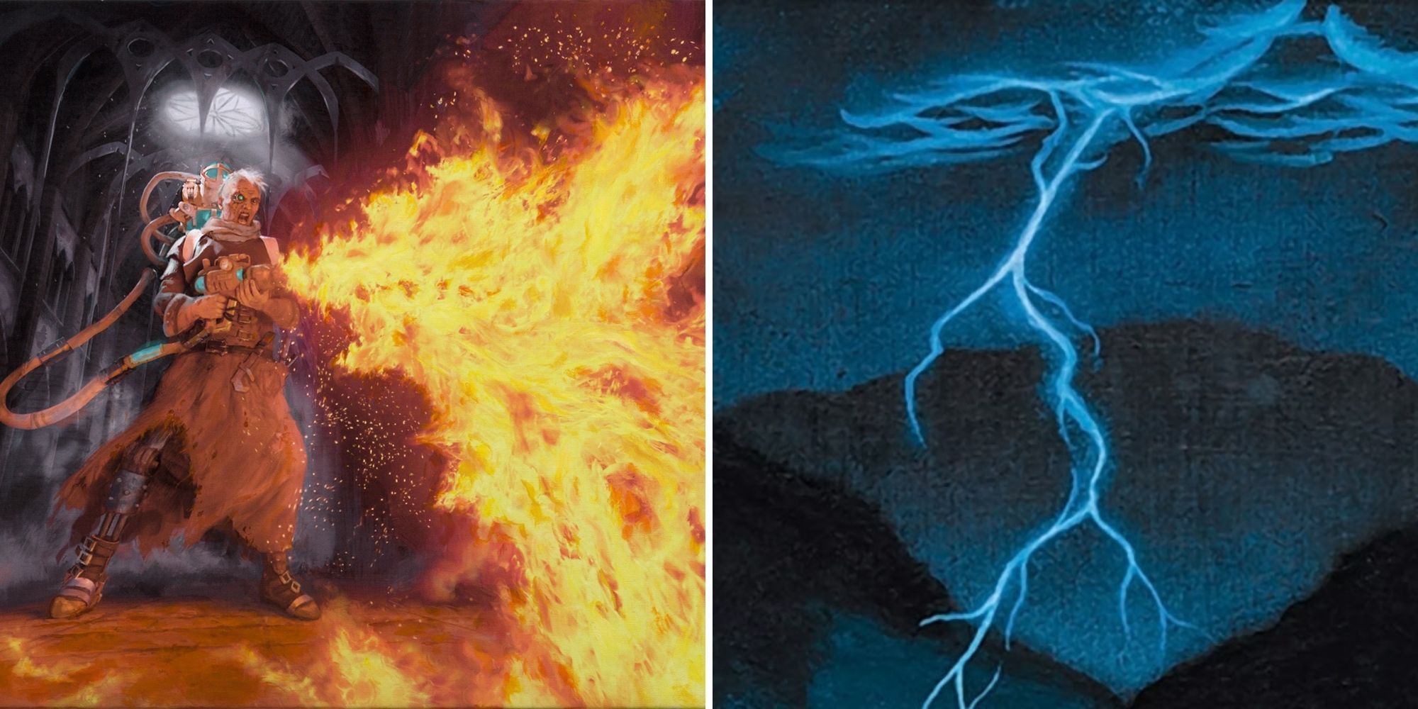 alchemist fires flamethrower against lightning strike