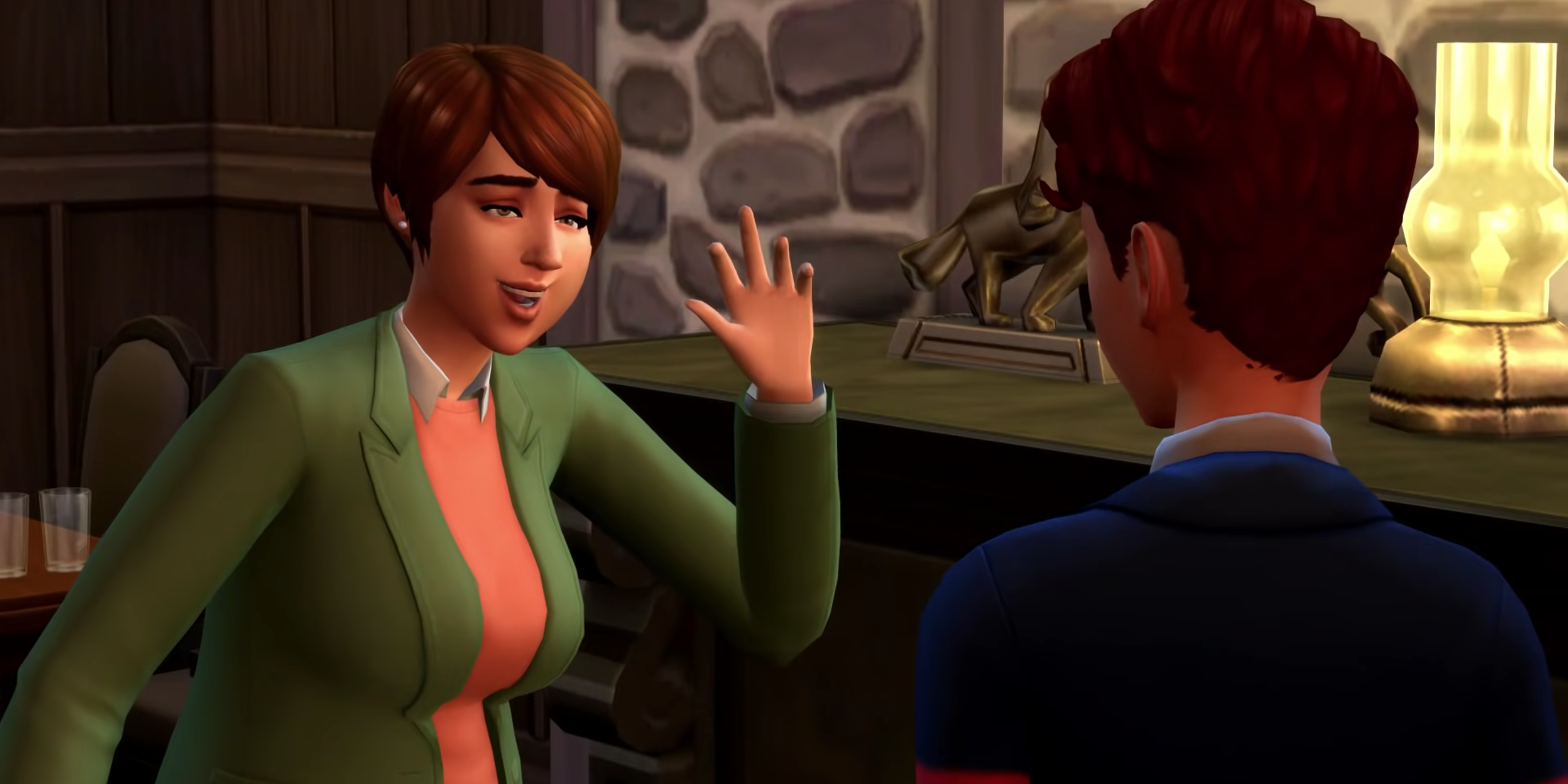 A Sim gives someone a flirty greeting