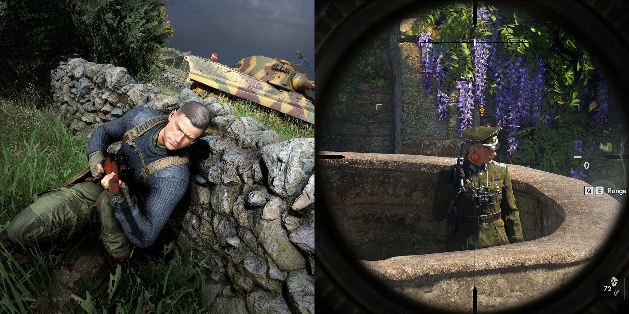 A collage showing gameplay in Sniper Elite 5