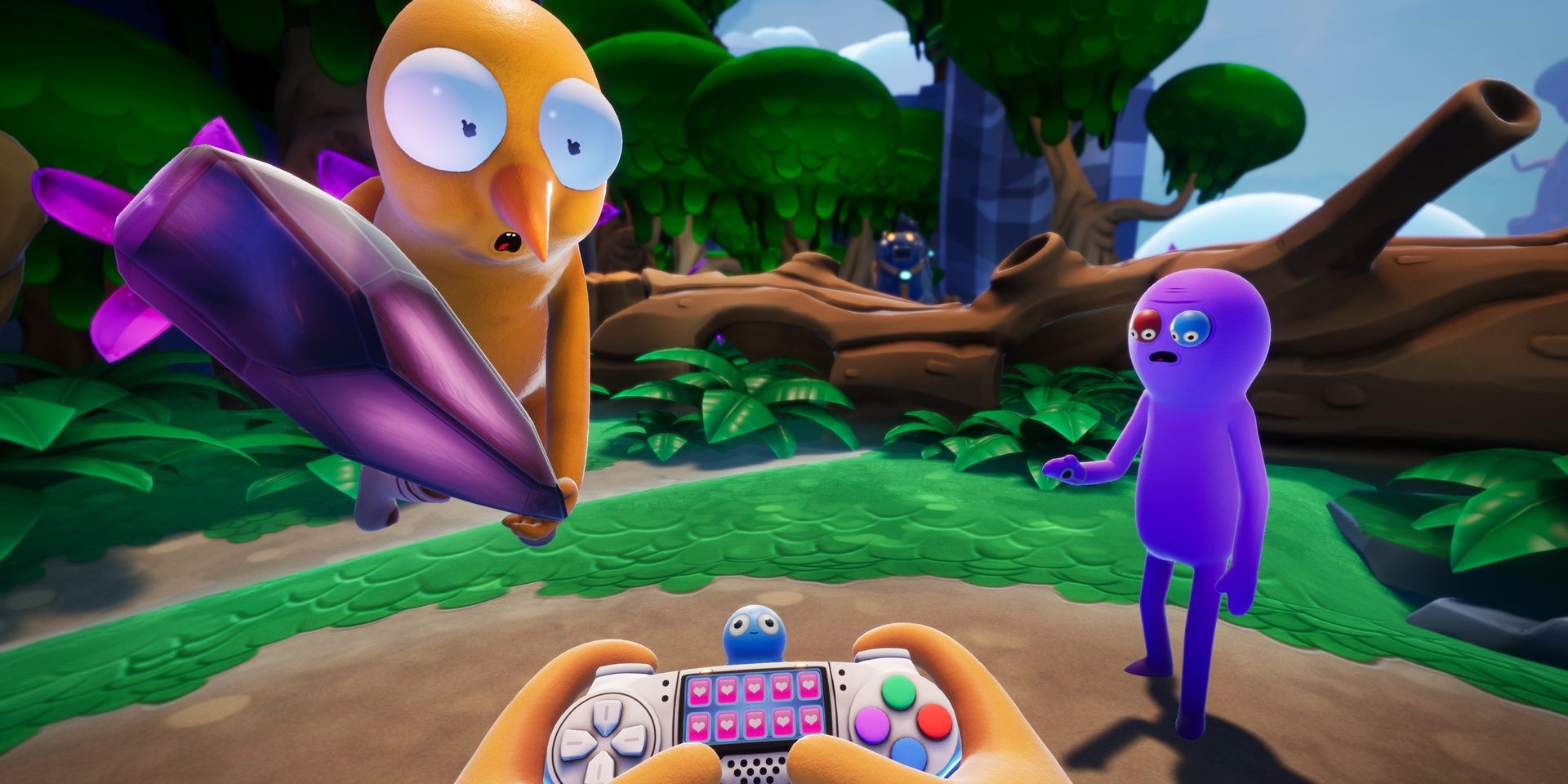 A flying character and Trover in Trover Saves the Universe