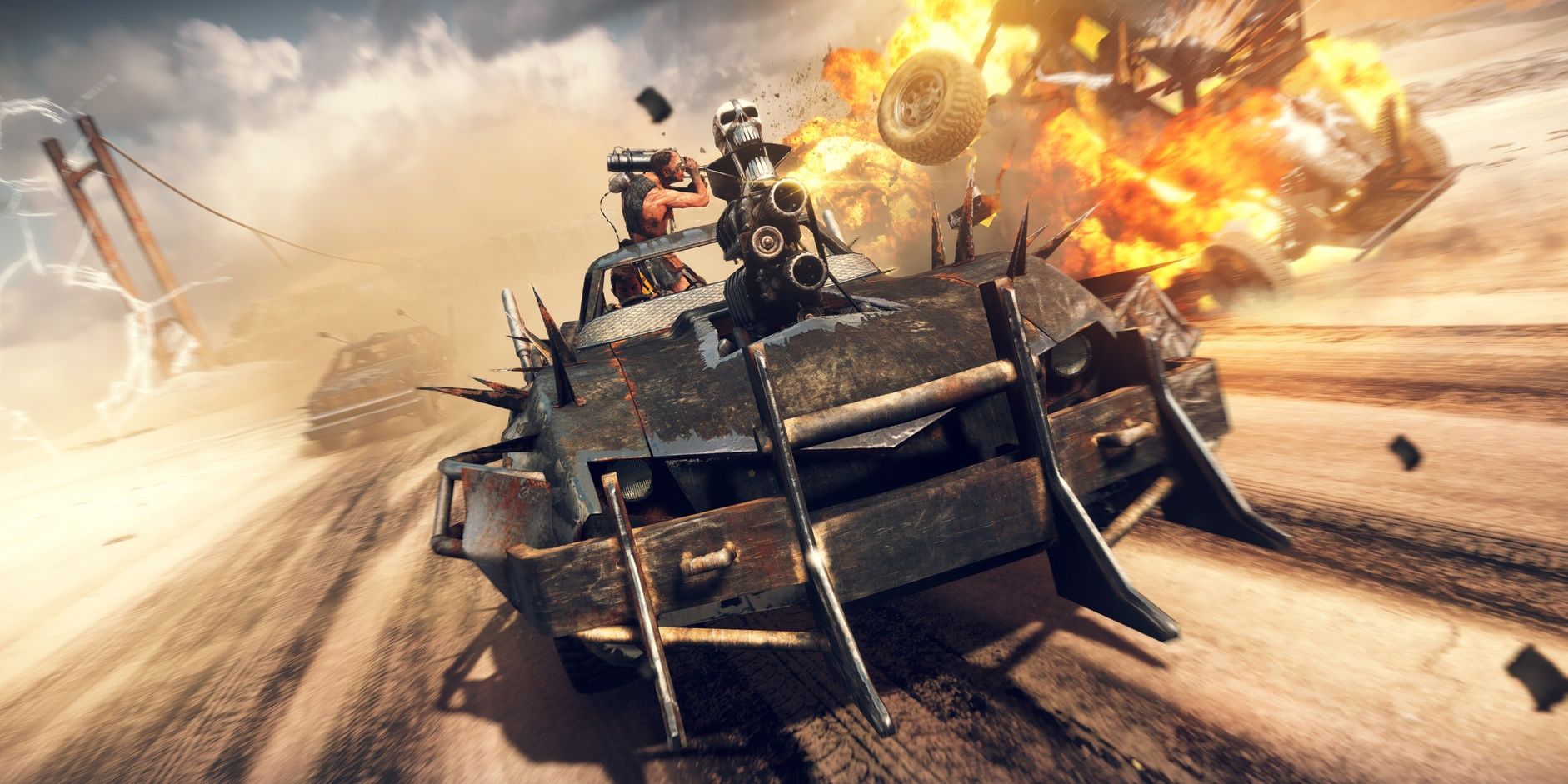 A violent car chase in the Mad Max game