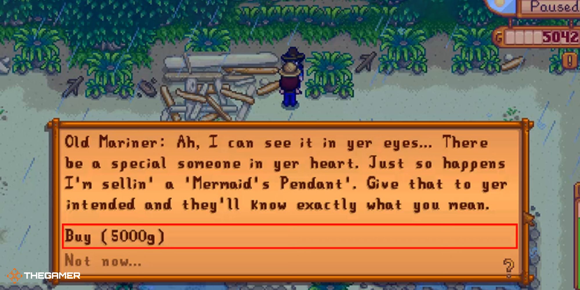 stardew valley - old mariner selling you a mermaid's pendant