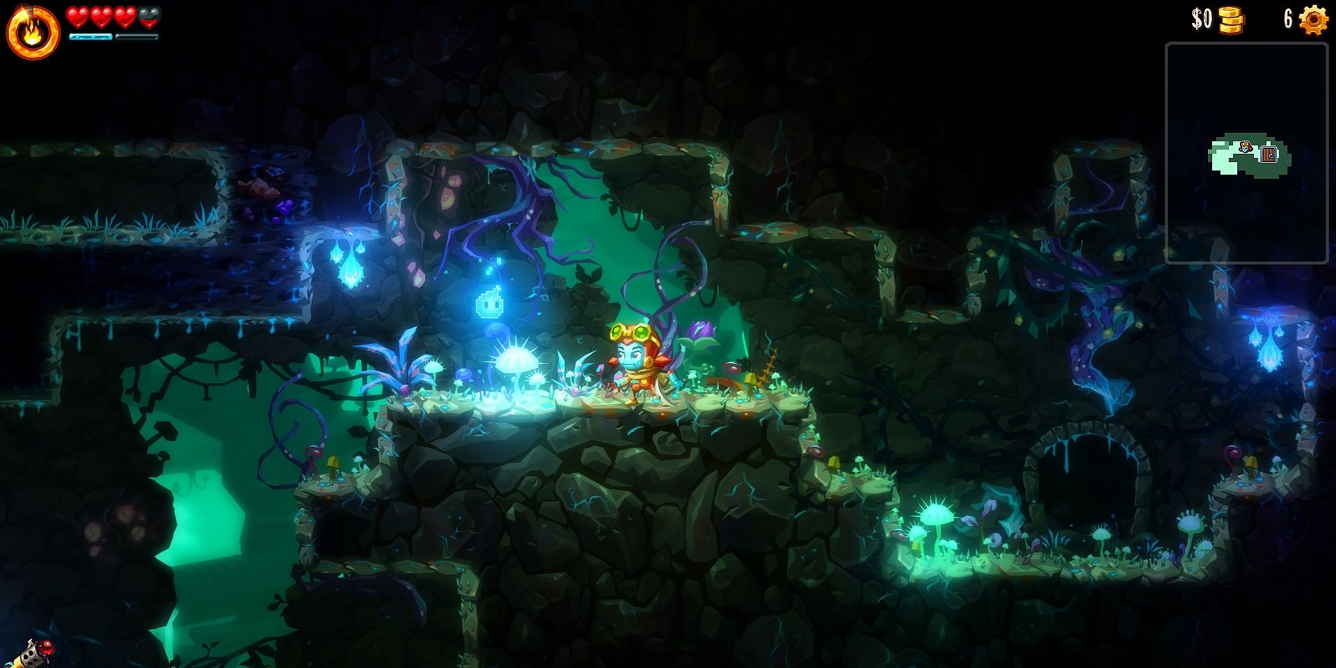 A screenshot showing gameplay in SteamWorld Dig 2