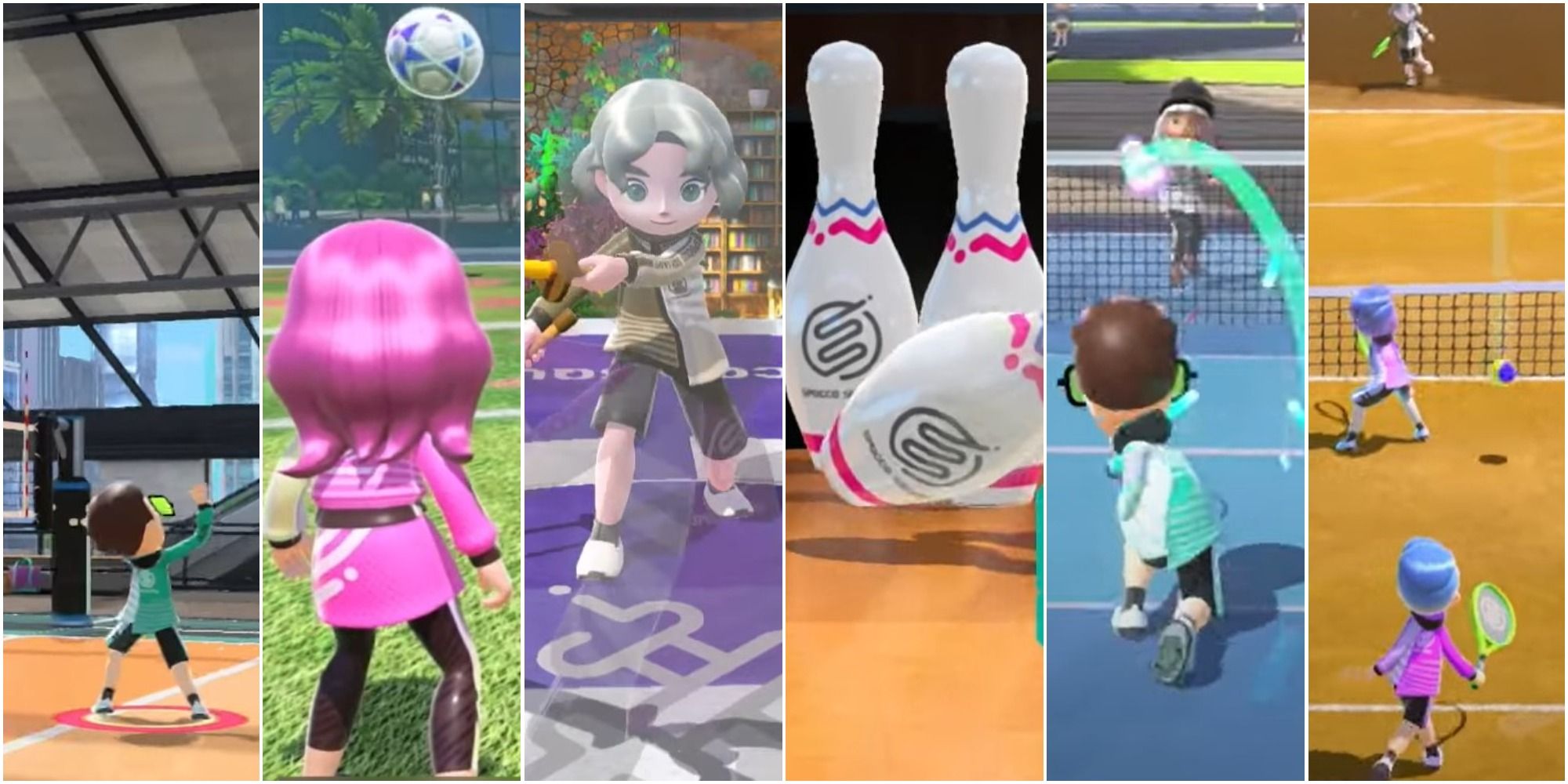 Nintendo Switch Sports Collage Featured image Volleyball Soccer Chambara Bowling Badminton Tennis