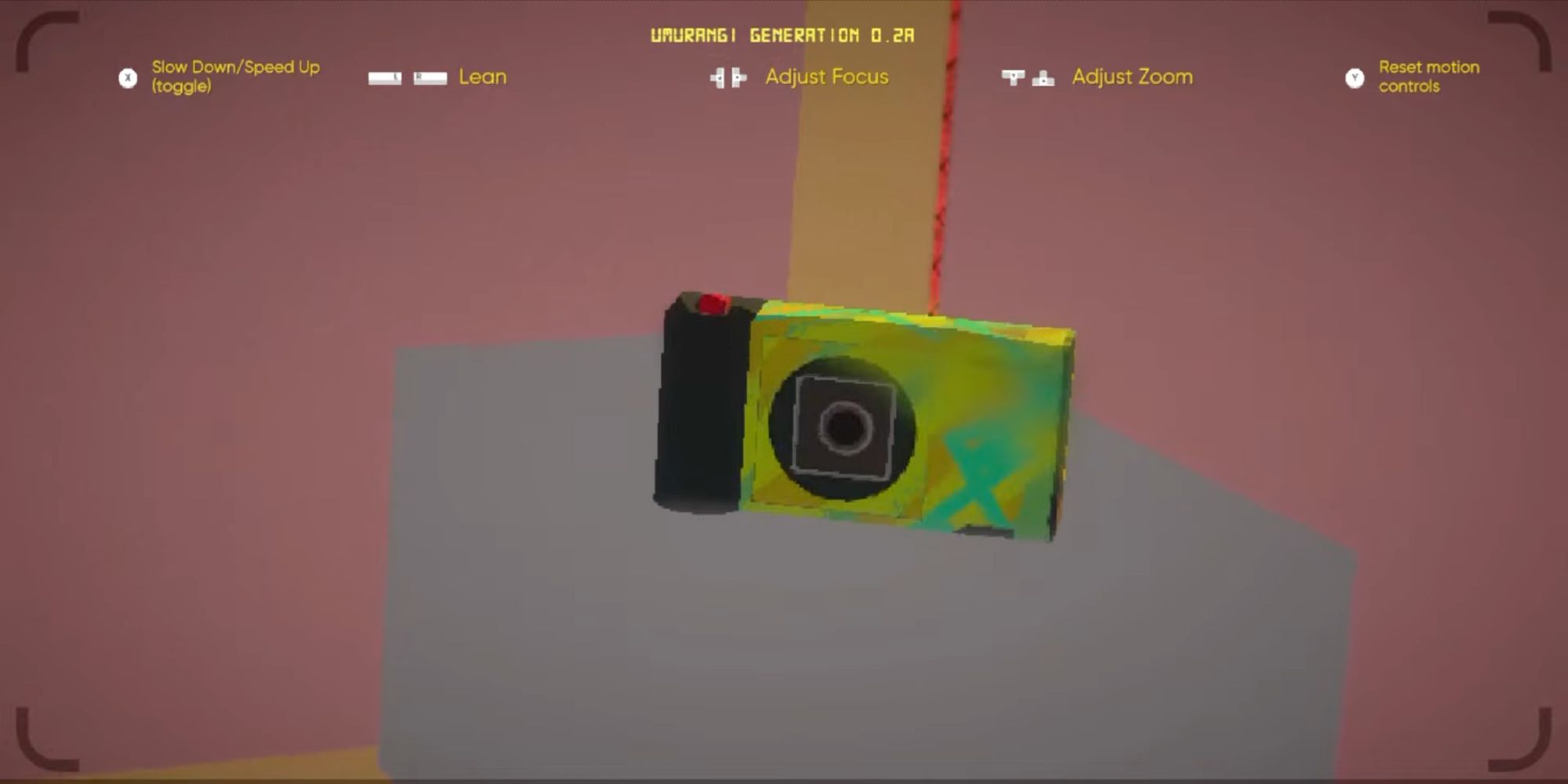 A player aims their lens at a disposable camera in Umurangi Generation