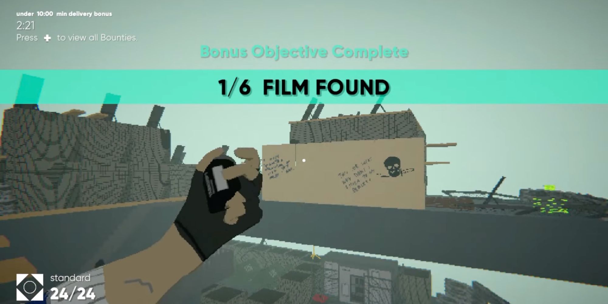 A player picks up a hidden film canister in Umurangi Generation