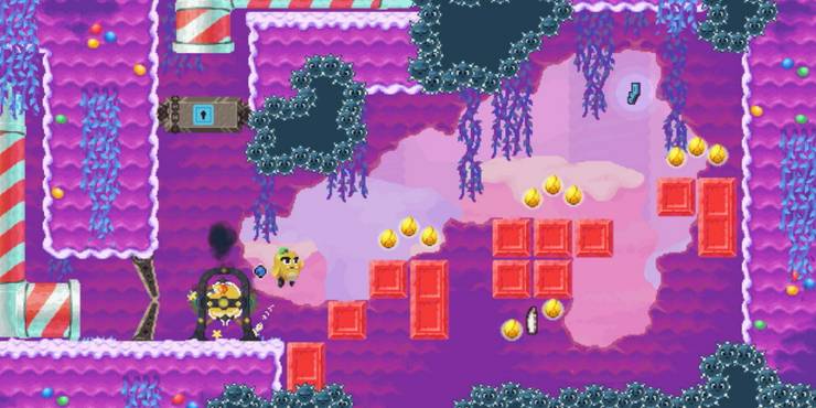 wunderling character platforming through a colorful stage