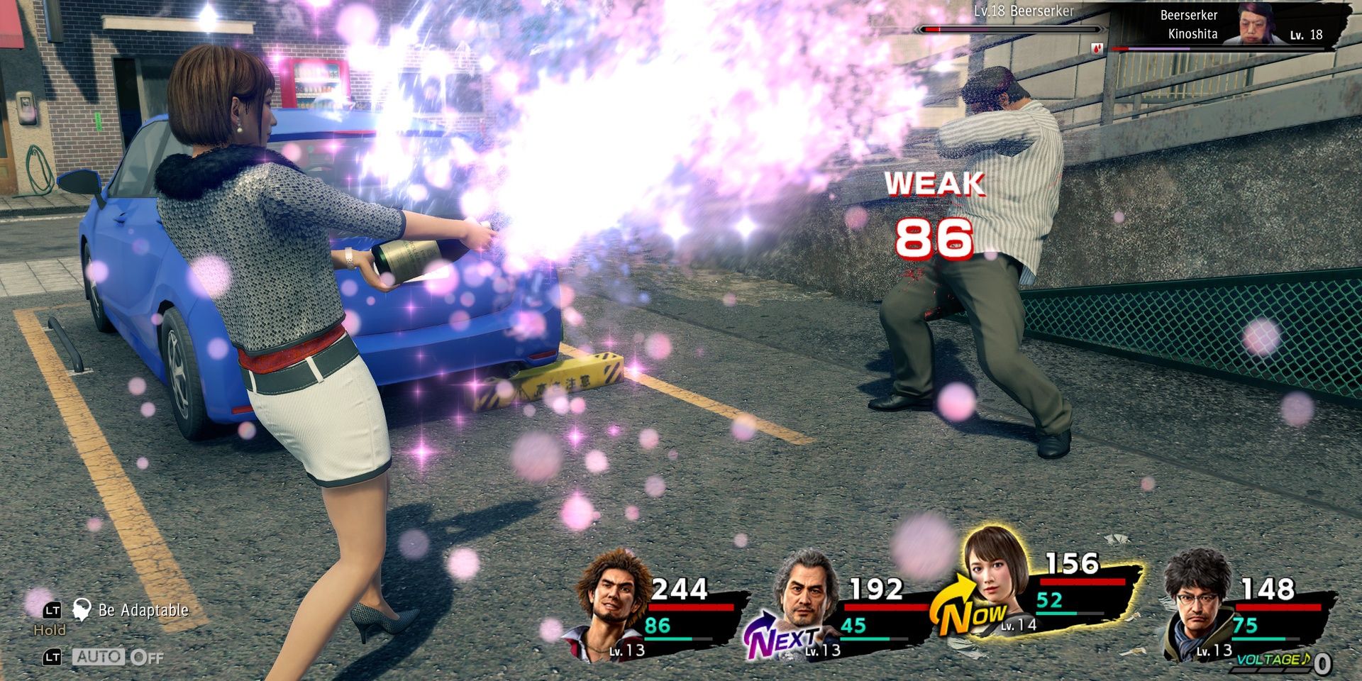 A screenshot showing a battle in Yazuka: Like a Dragon