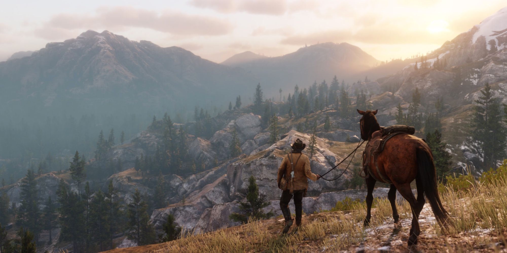 Red Dead Redemption 2 arthur standing with horse