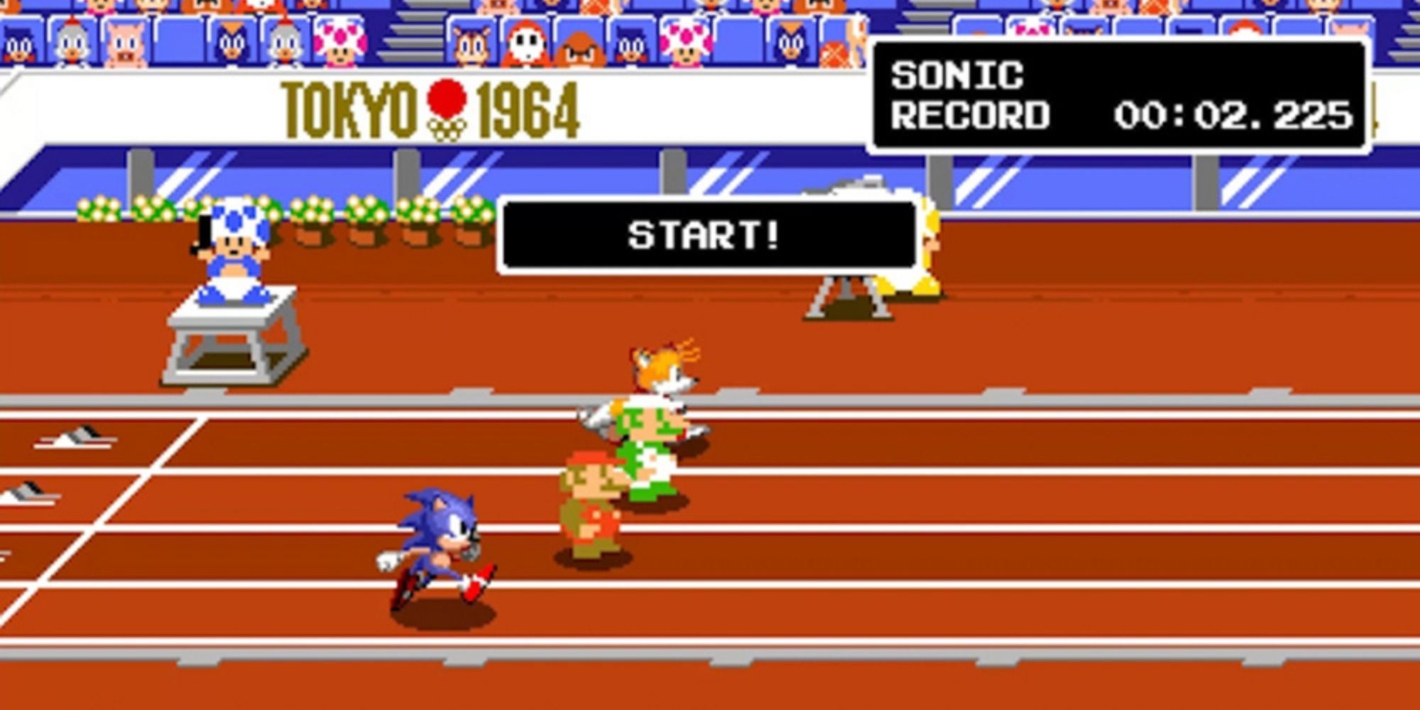 8 and 16 bit Sonic, Mario, Luigi, Tails race in a sprint