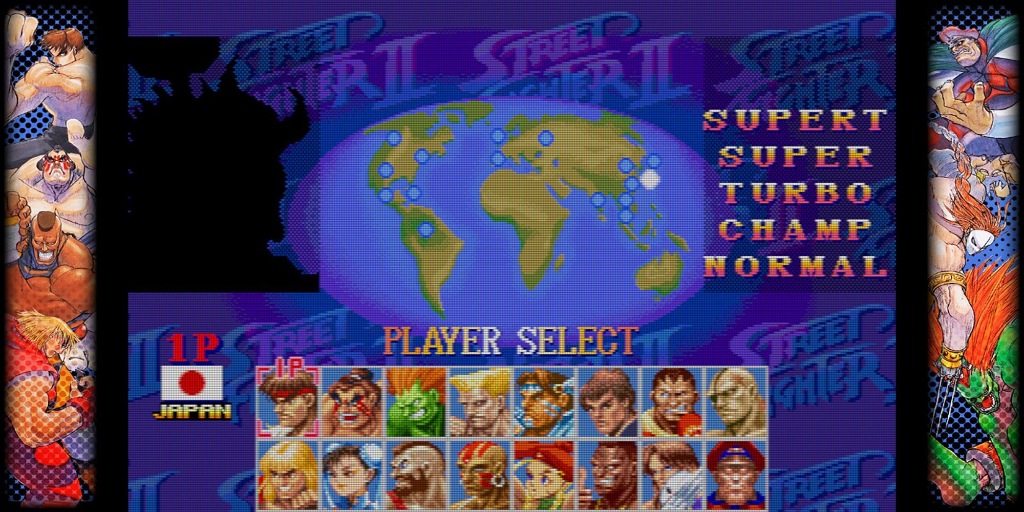 Akuma gets selected on Hyper Street Fighter 2: The Anniversary Edition's character select screen in Capcom Fighting Collection.