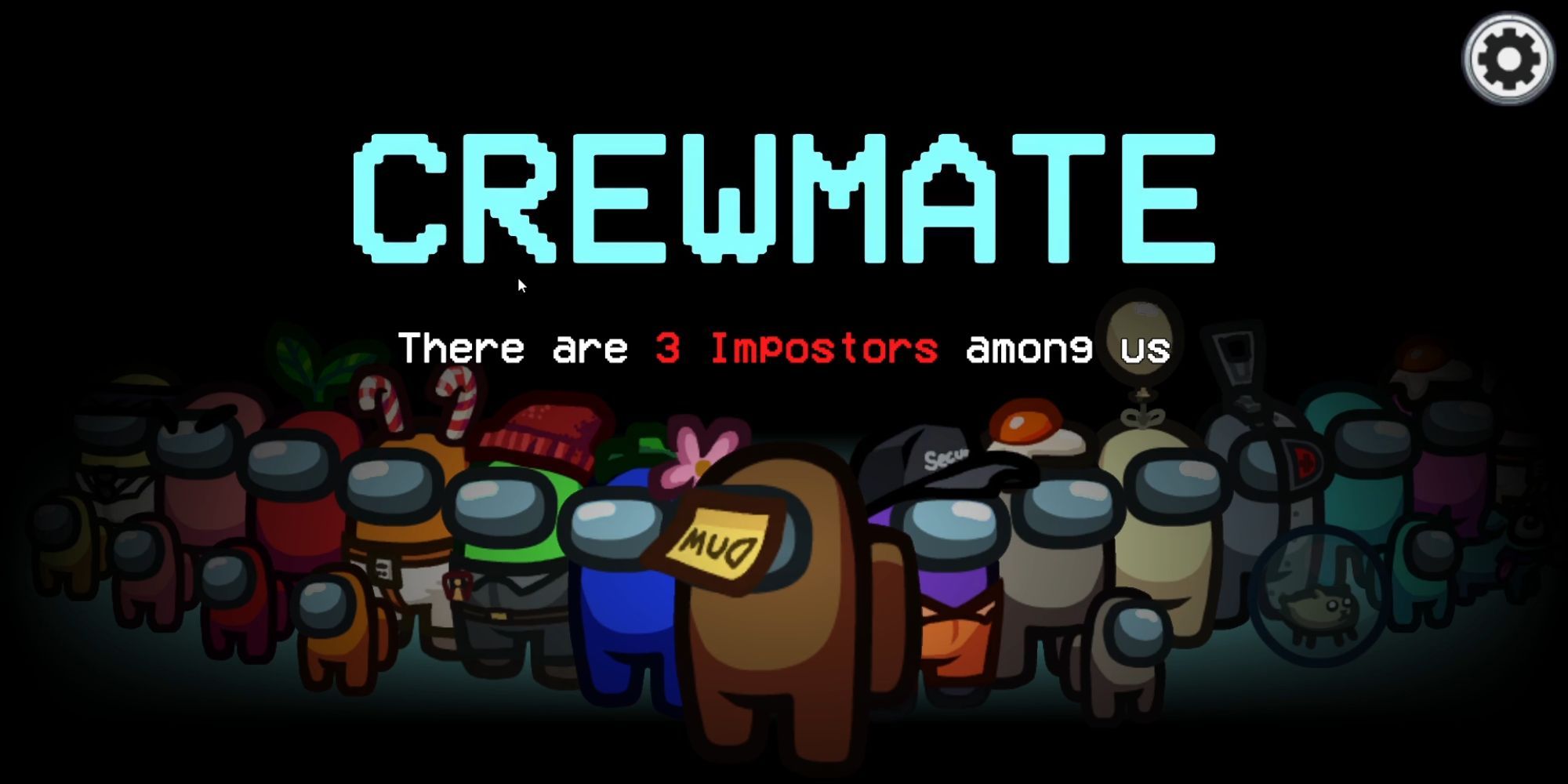Opening screen assigning crewmate, with lineup of players in Among Us
