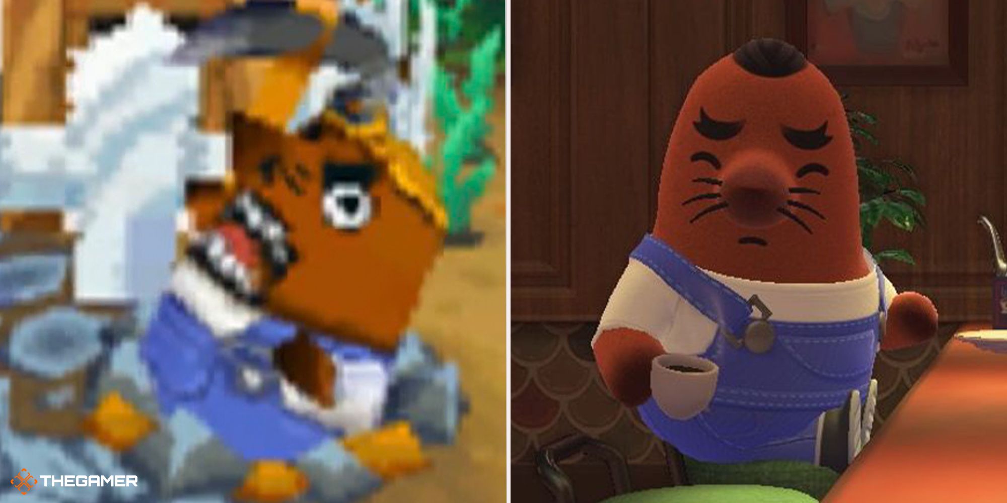 Animal Crossing - Resetti in the old games on left, Resetti in New Horizons on right 2