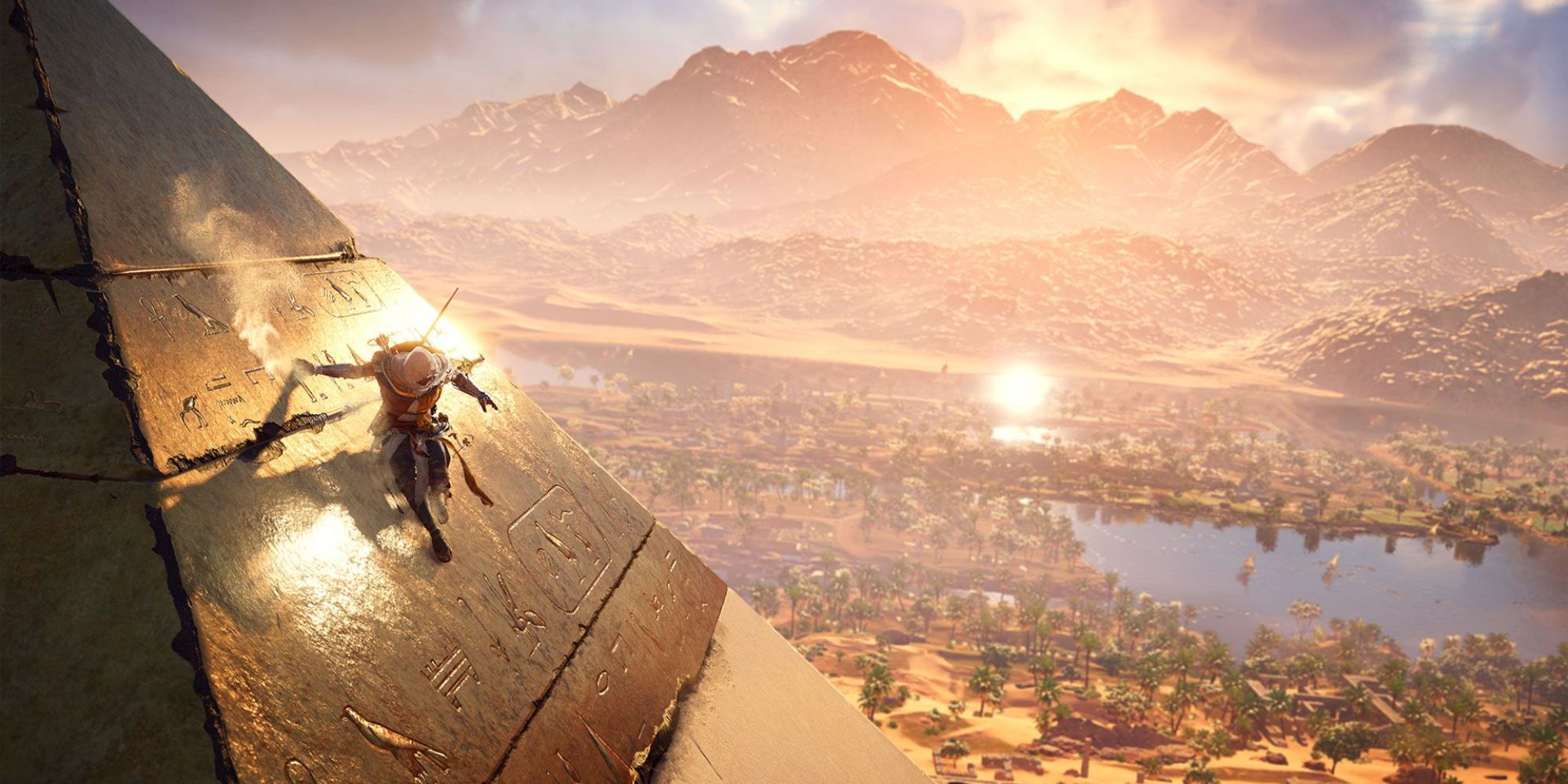 Assassin's Creed Origins Screenshot Of Bayek On Pyramid