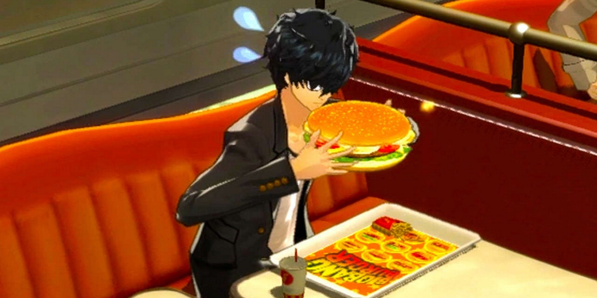Joker taking the Big Bang Burger Challenge in Persona 5