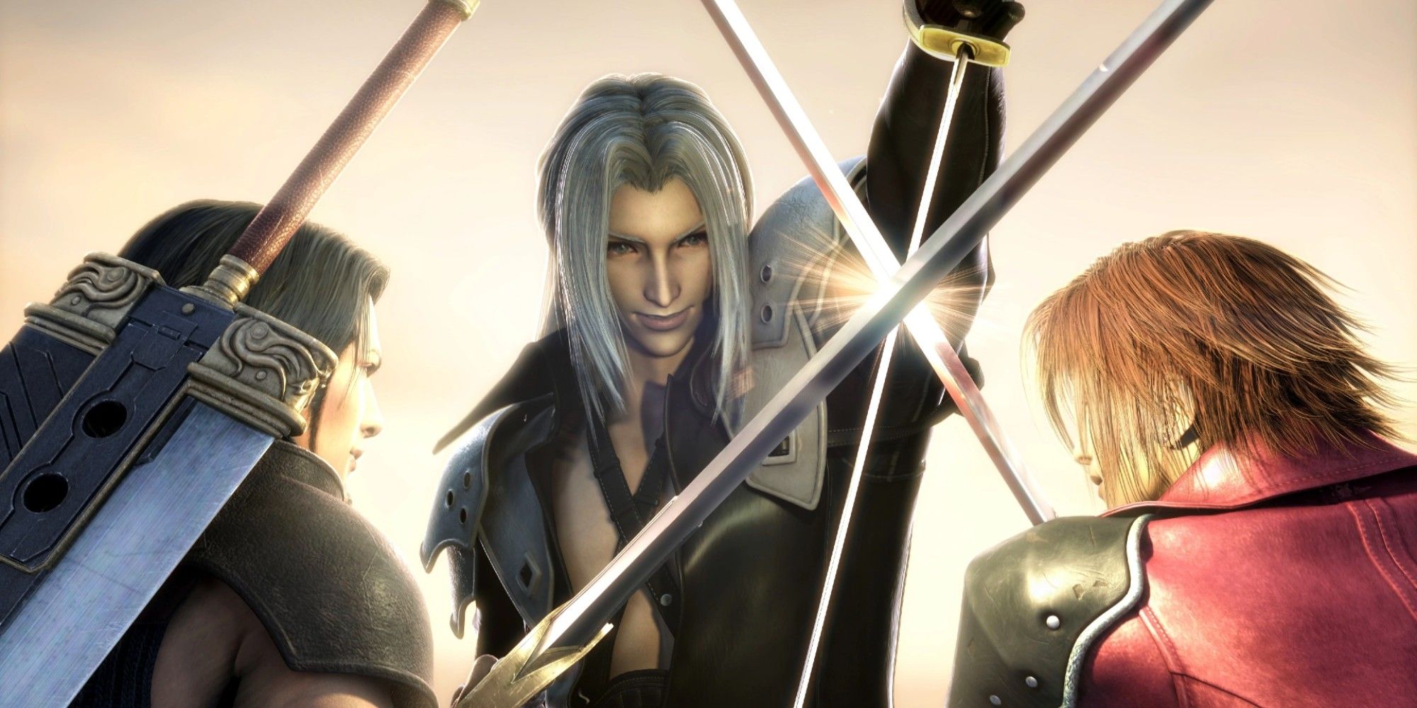 CCFF7 Friends Trio Angeal left Sephiroth middle Genesis right with swords