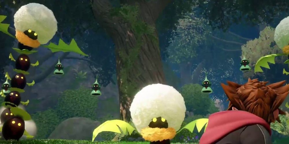 Screenshot of Chief Puffs in Kingdom Hearts 3 with Sora in the bottom right.