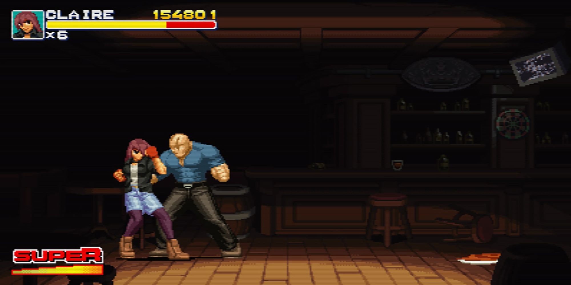 Claire guards against Big Frank in a bar brawl in Final Vendetta.