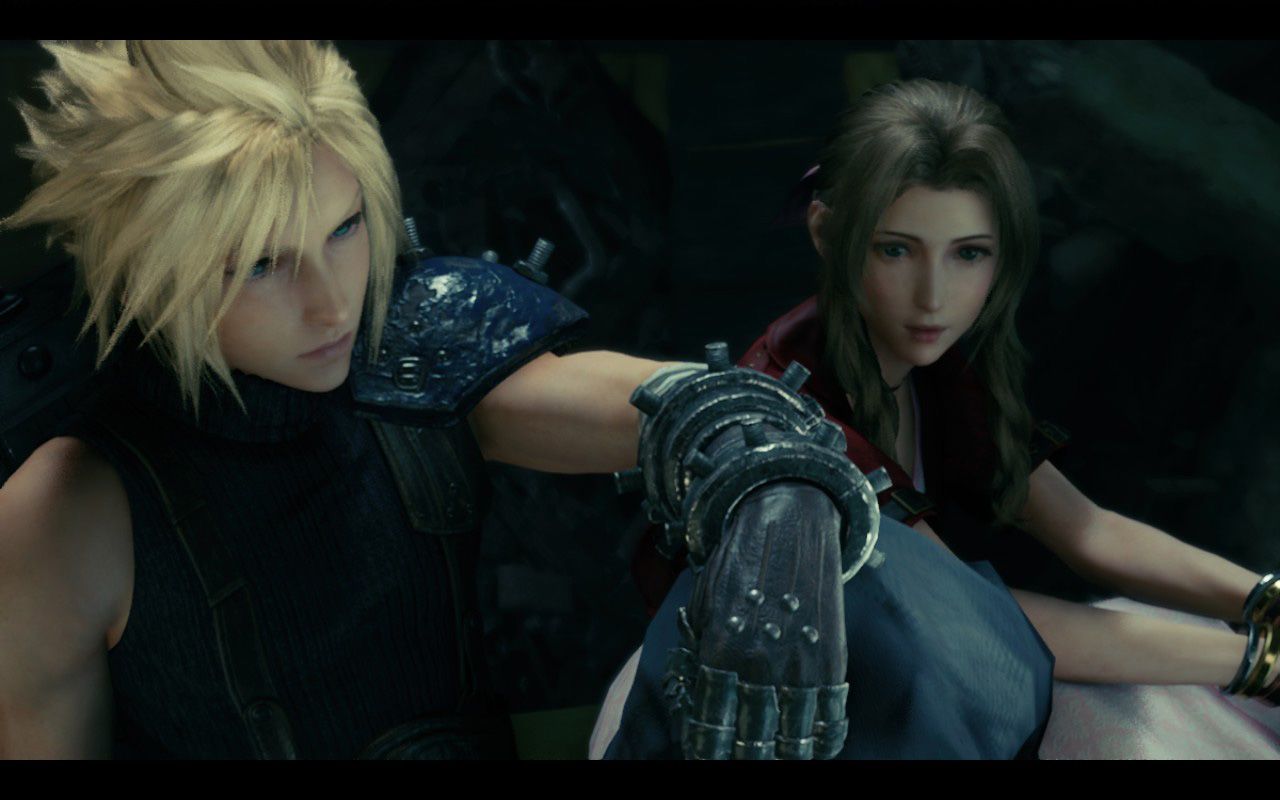 Cloud and Aerith sit in Evergreen Park in Final Fantasy 7 Remake