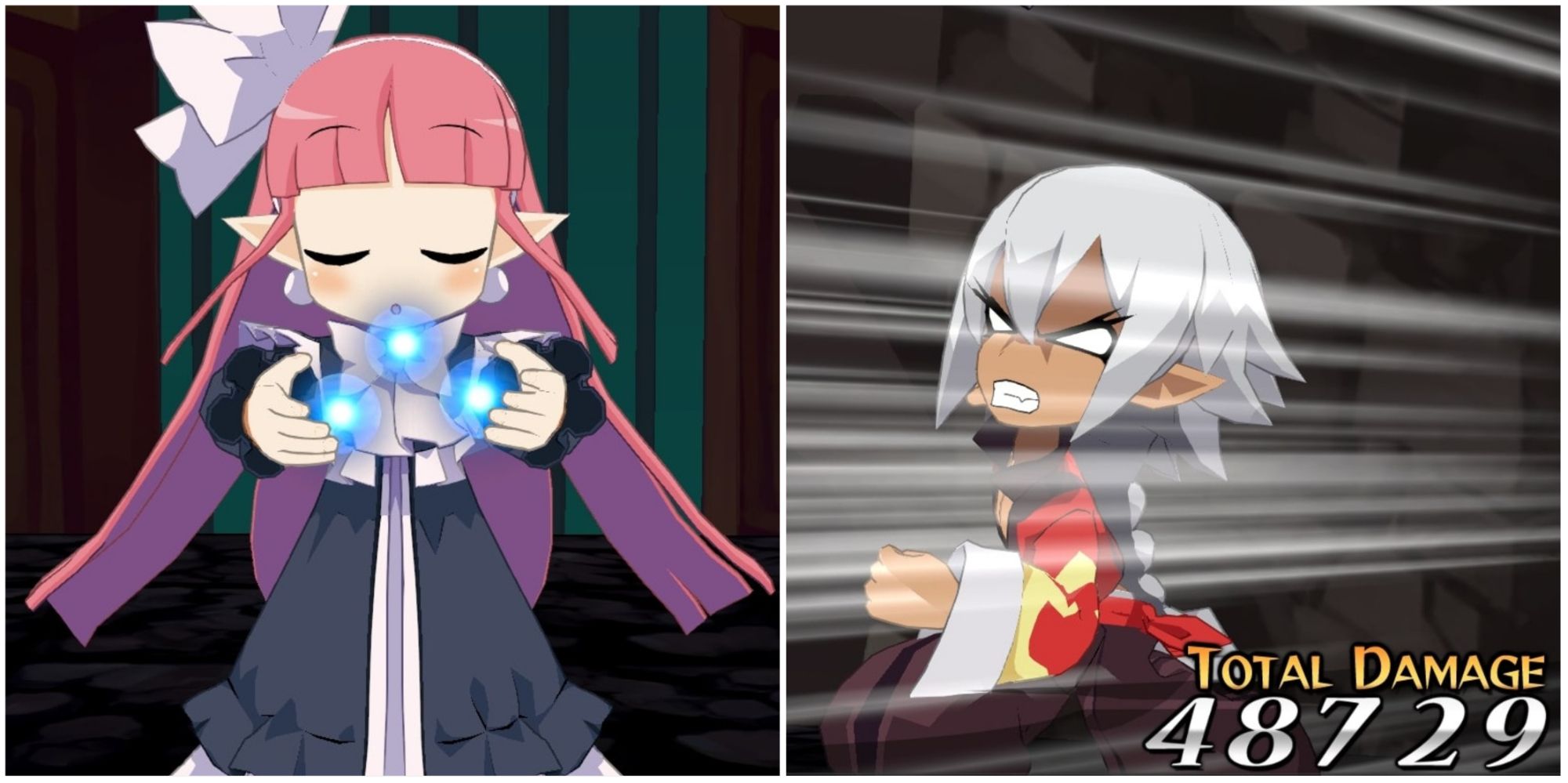 Disgaea 6 - collage of Witch and Martial Artist attacking
