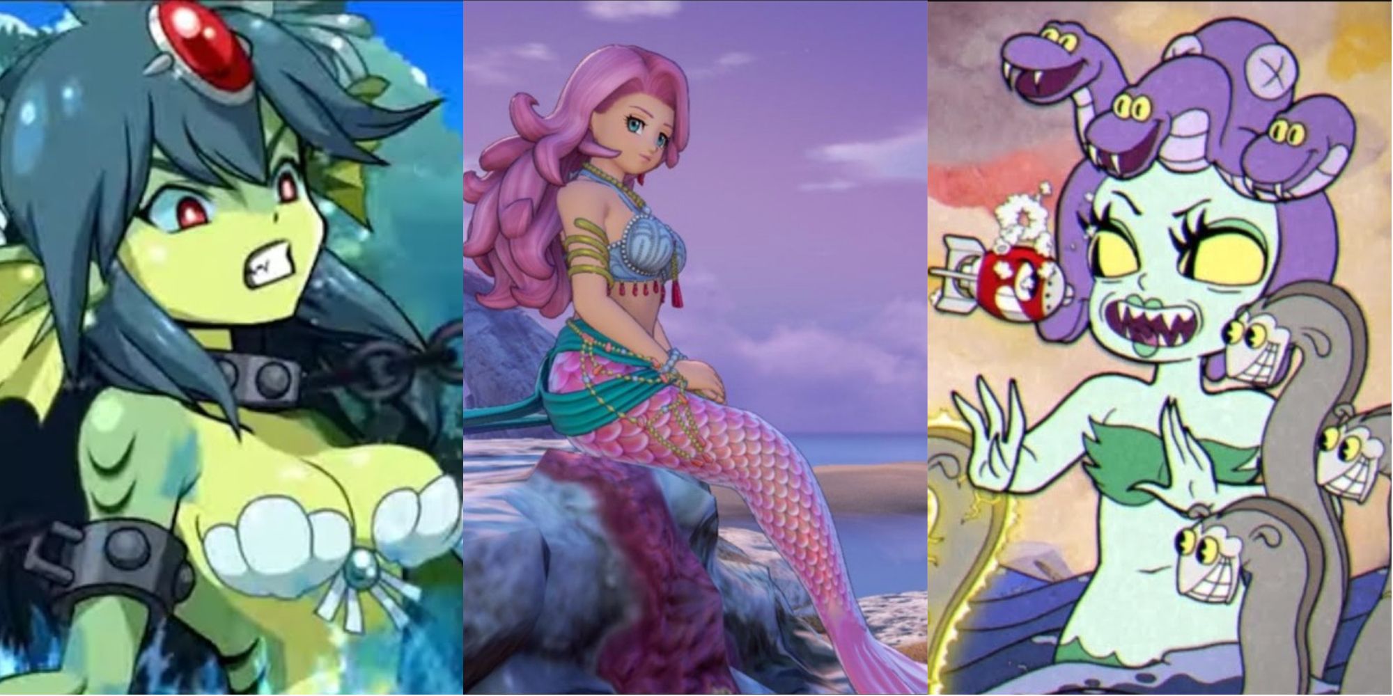 Giga Mermaid in Chains, Michelle sitting on a rock, Cala Maria in medusa form with her eels