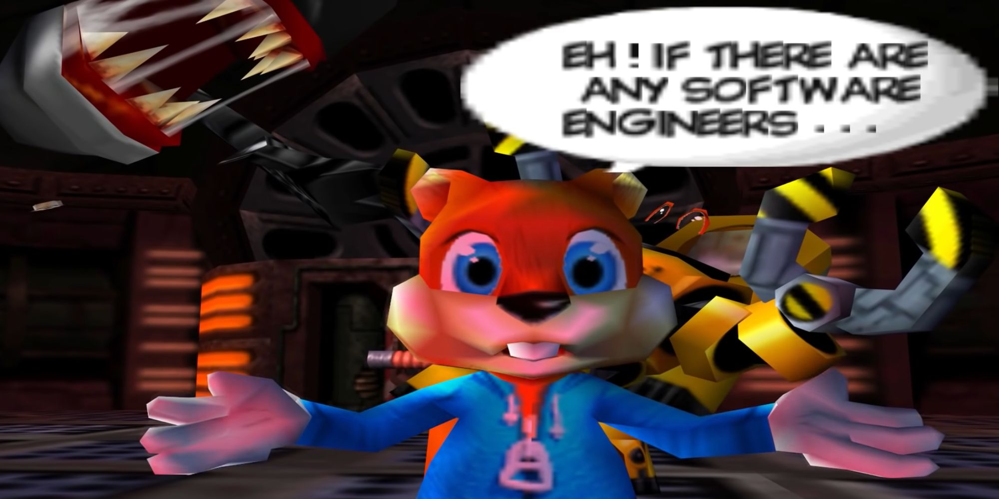 Conker Bad Fur Day Screenshot Of Conker Breaking Down Fourth Wall and Talking To Engineers
