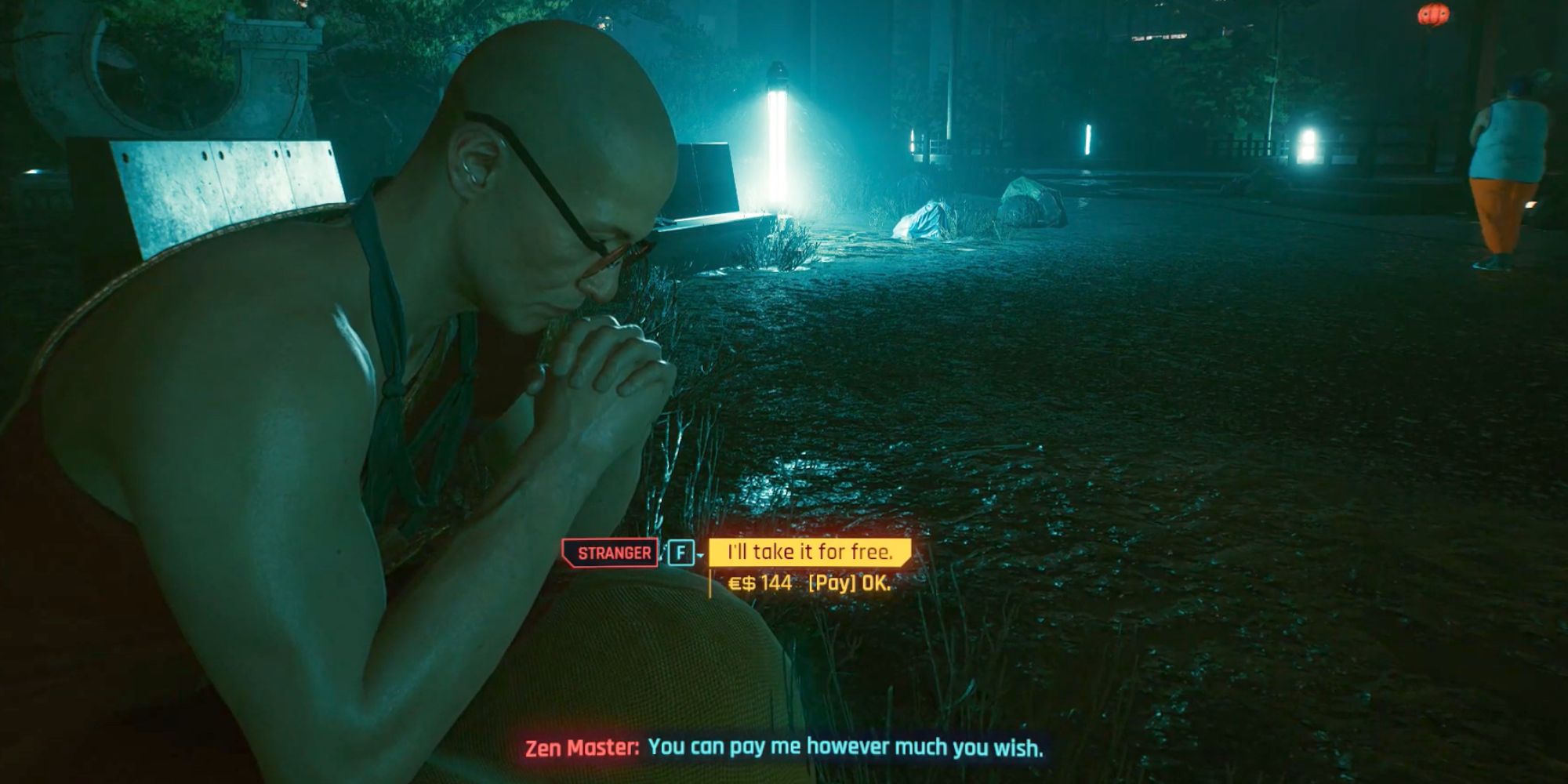 Cyberpunk 2077 Screenshot Of Monk Pay For Services
