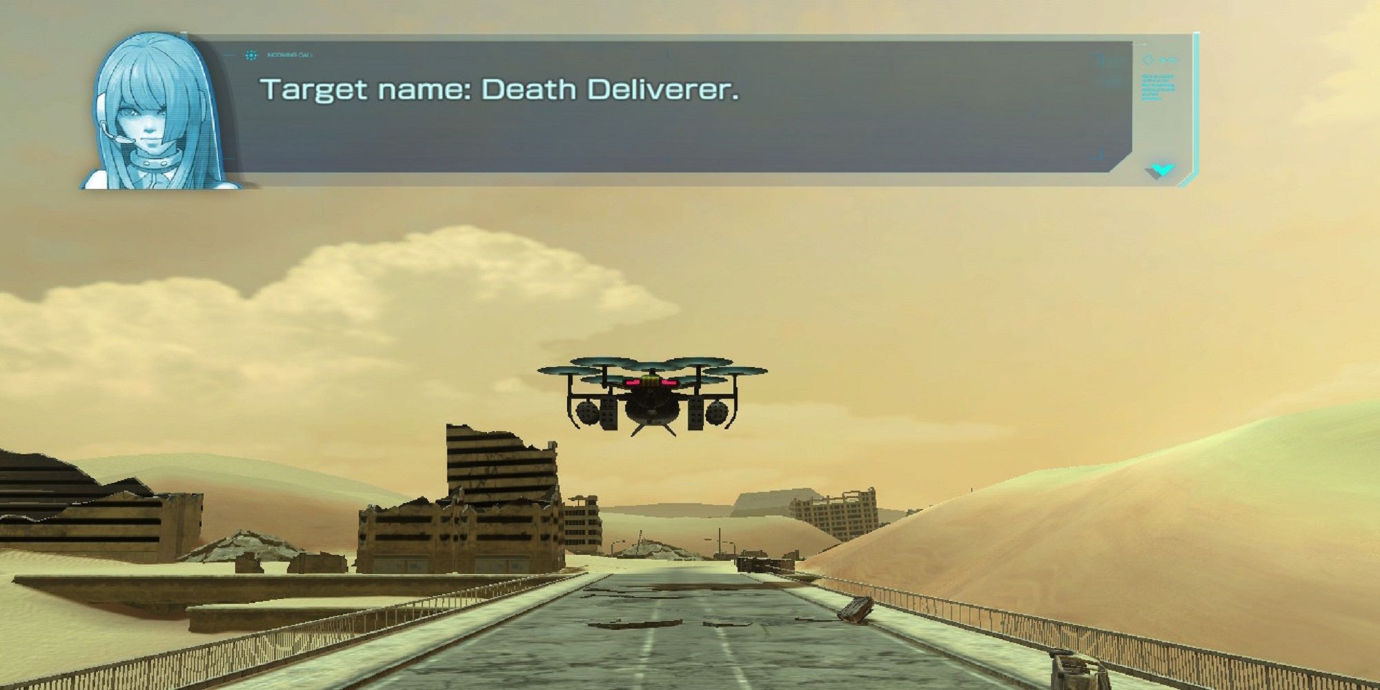 Po-M detects Death Deliverer on a bridge in Toyomi Well in Metal Max Xeno Reborn.