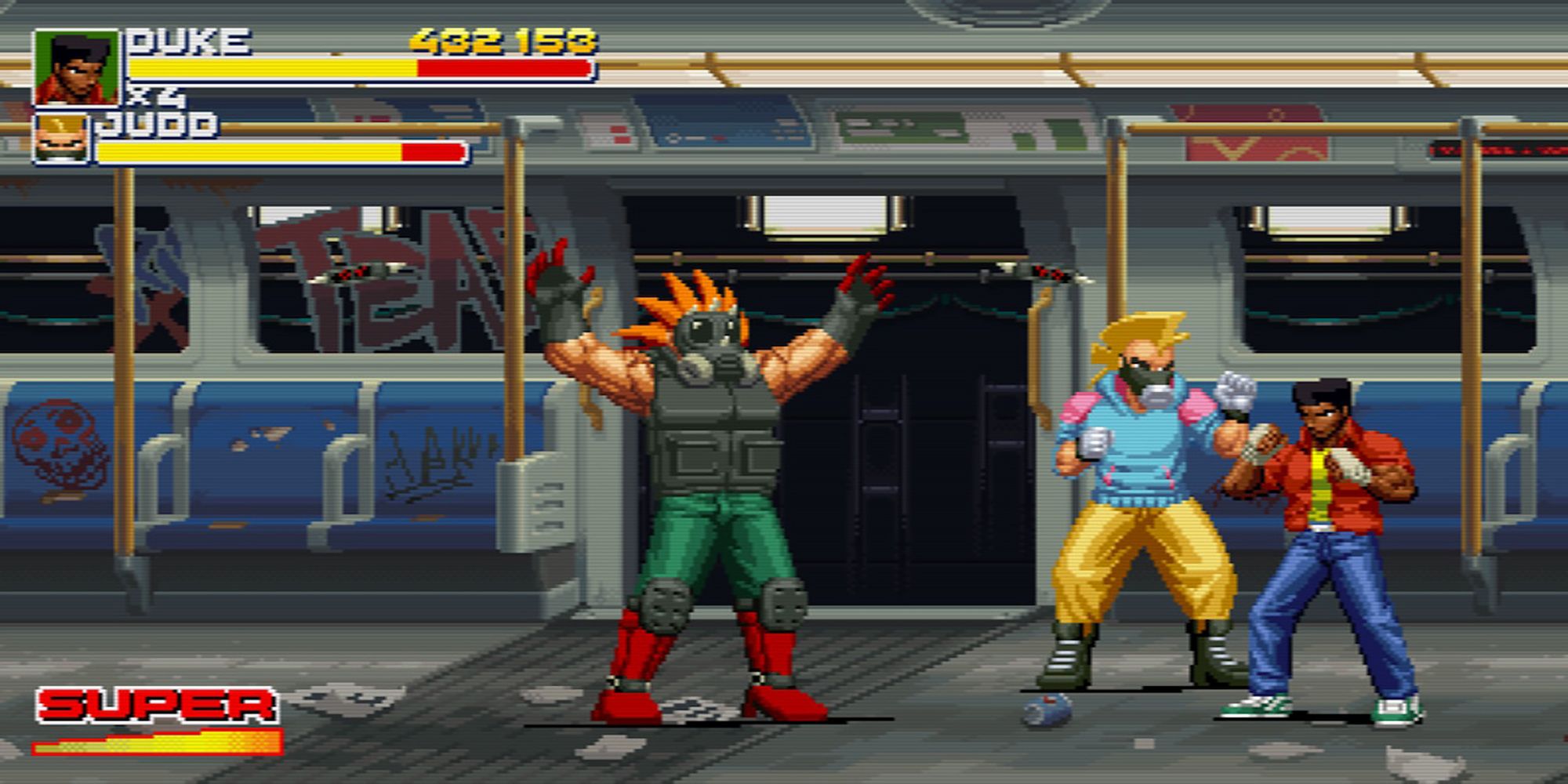 Diesel and his lackey, Judd, approach Duke in a subway car brawl in Final Vendetta.